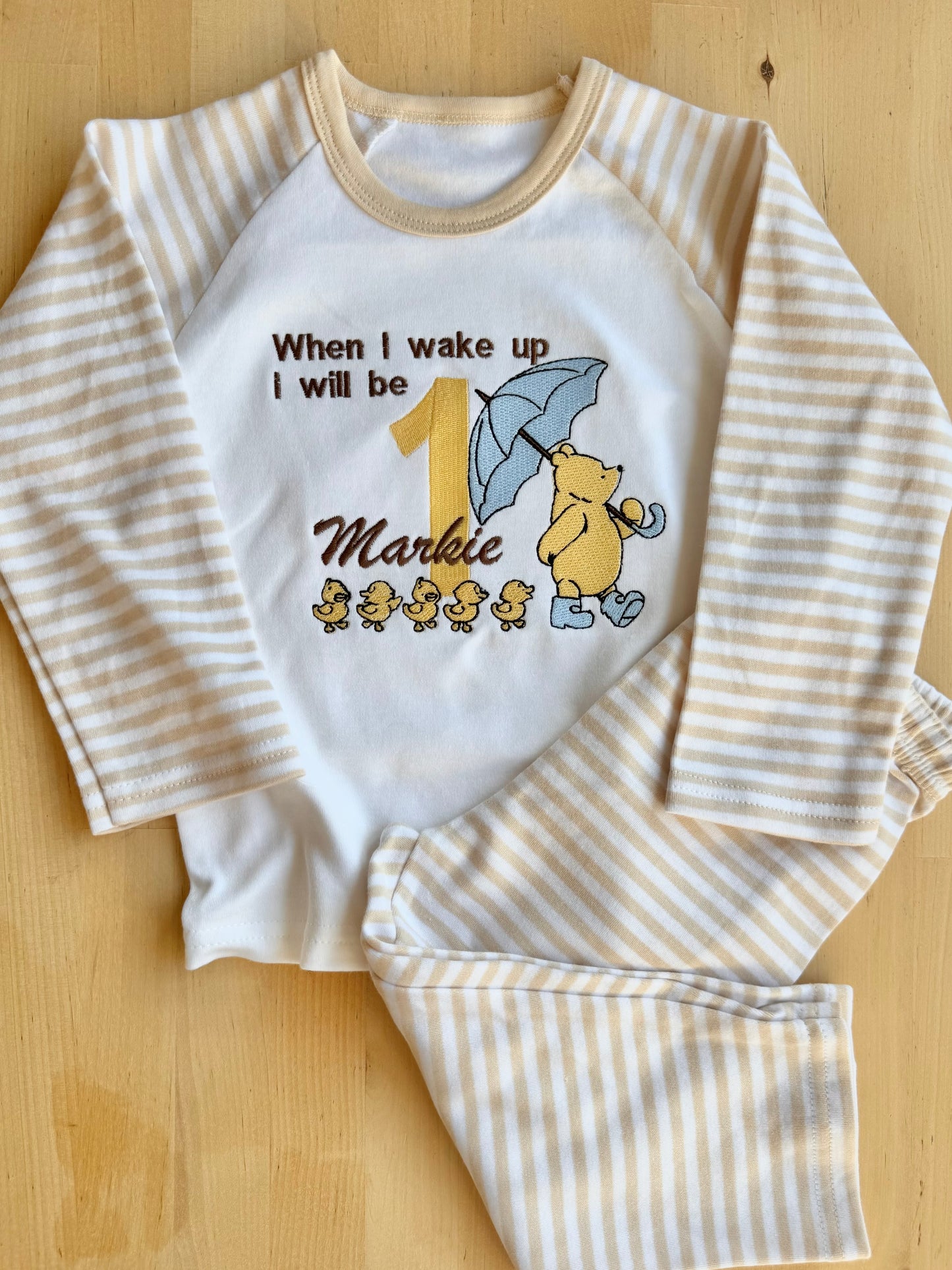Bear & Ducklings Personalised Kids Age Birthday Pyjamas - Embroidered