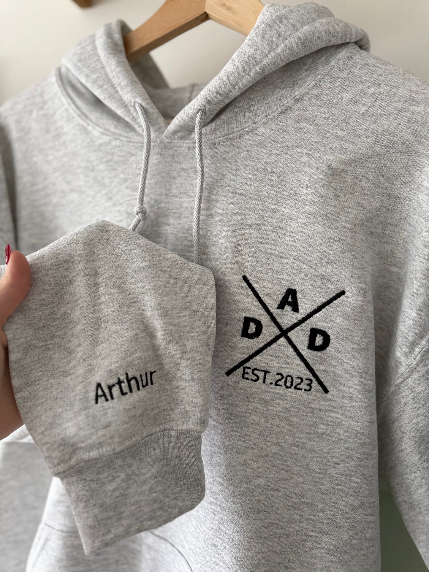 DAD Est. Date Hoodie - Embroidered Name’s on Sleeve