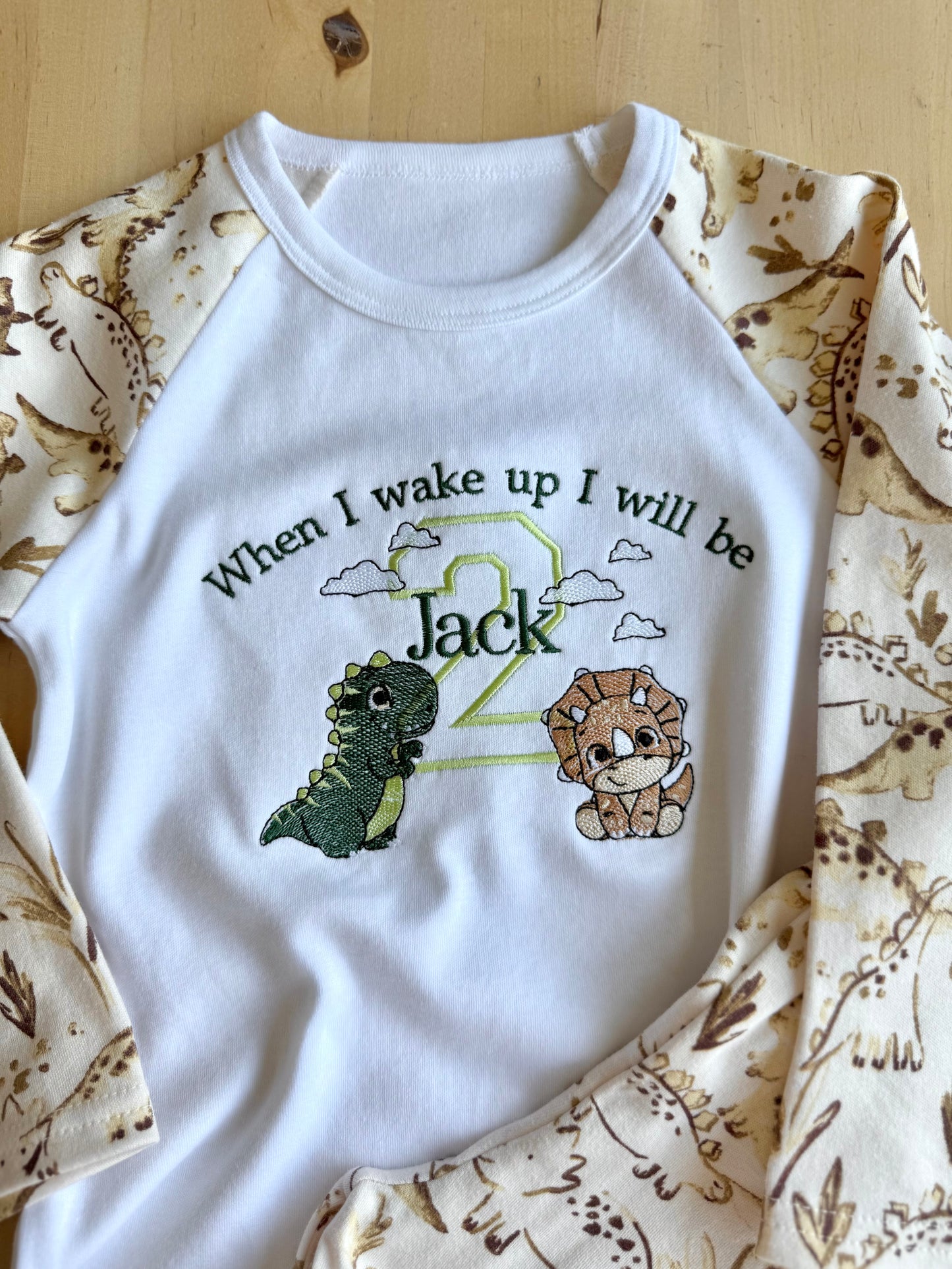 Dinosaur Personalised Kids Age Birthday Pyjamas - Embroidered