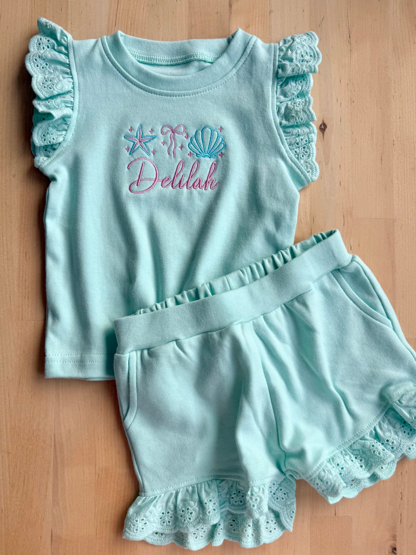 Sea Shell Frill Shorts Set - Embroidery Personalised