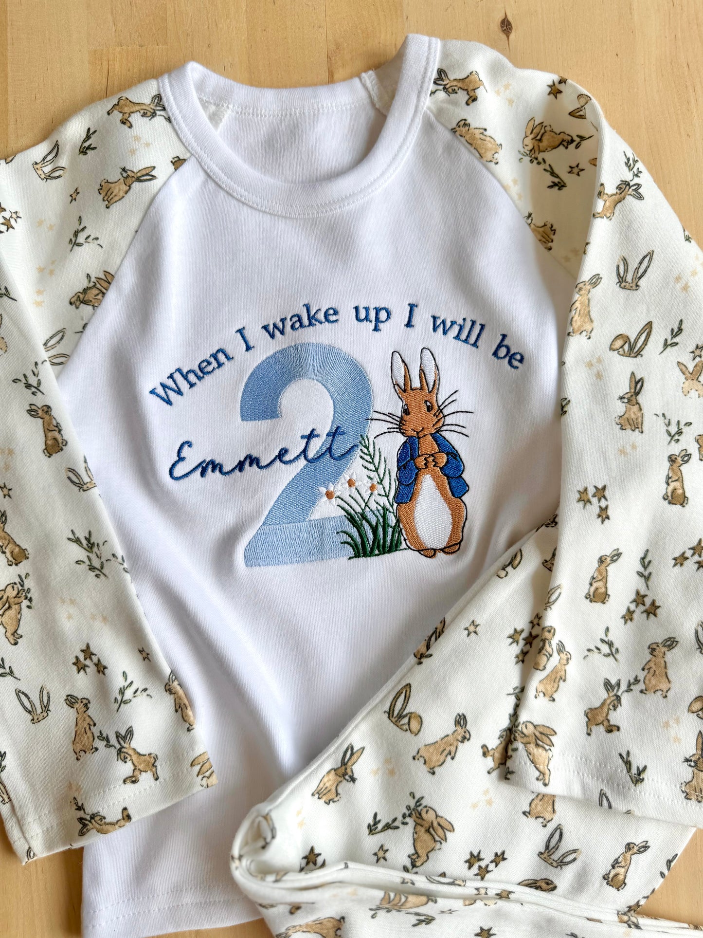 Rabbit Personalised Kids Age Birthday Pyjamas - Embroidered