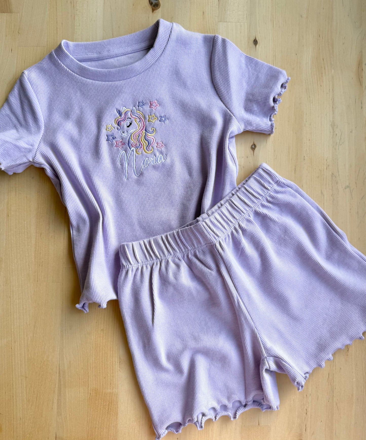 Unicorn Ribbed T-Shirt and Short Set - Personalised Option