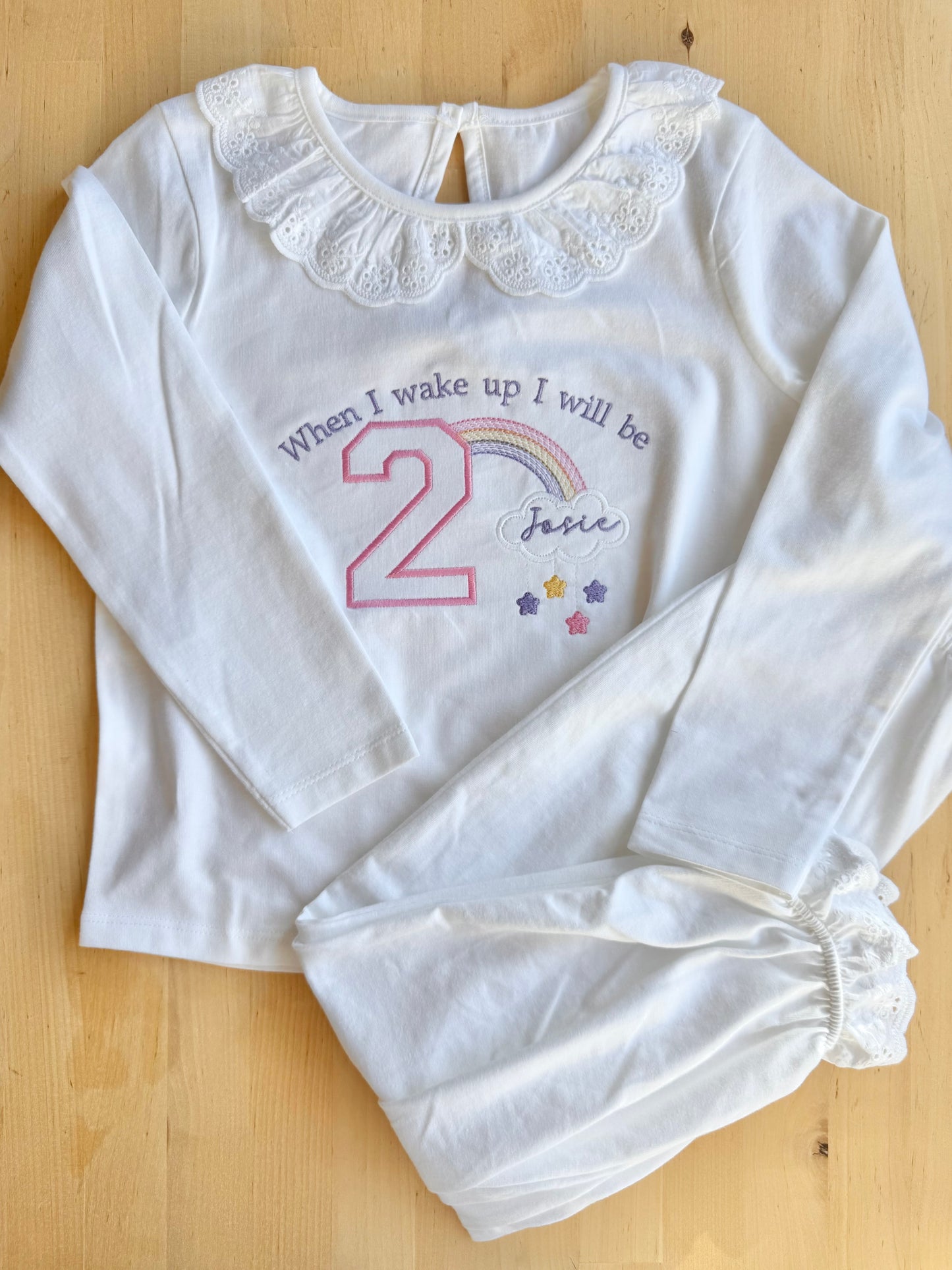 Rainbow Personalised Kids Age Birthday Pyjamas - Embroidered
