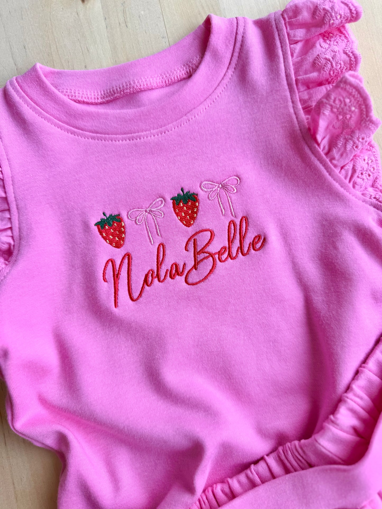Strawberry Frill Shorts Set - Embroidery Personalised