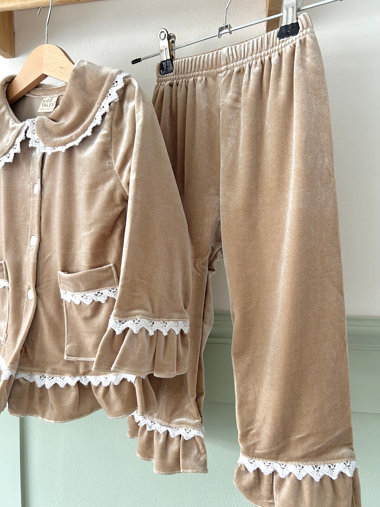 Beige Velvet Pyjamas - Children's Personalised