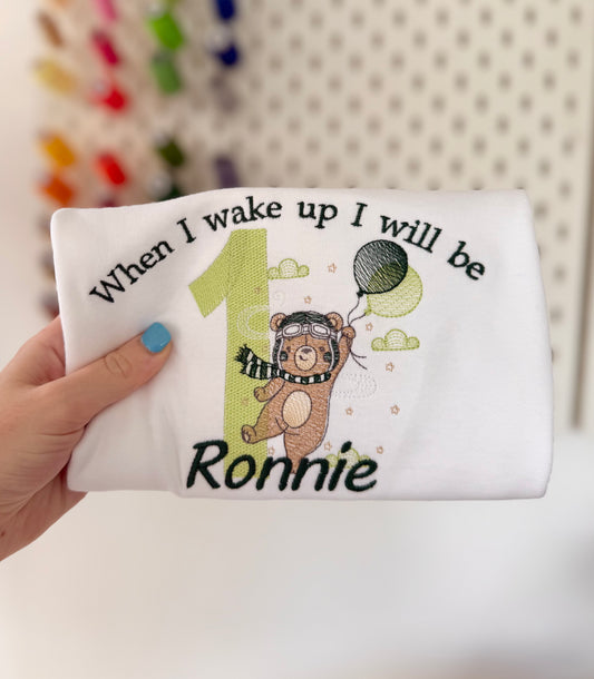 Bear with Balloons Personalised Kids Age Birthday Pyjamas - Embroidered