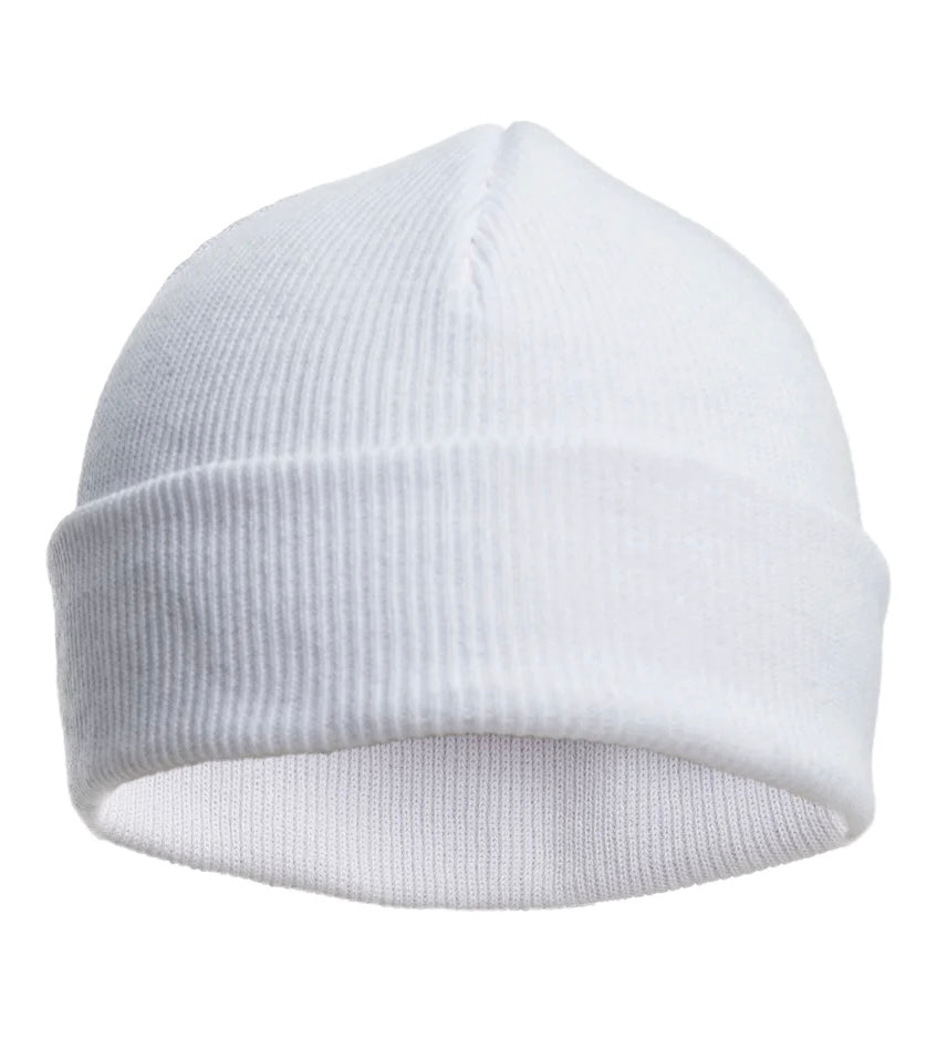 Personalised White Knitted Baby Hat Beanie - Embroidered