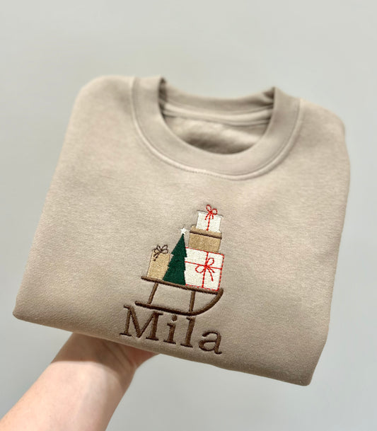 Santa Sleigh Personalised Christmas Children's Jumper -Embroidered