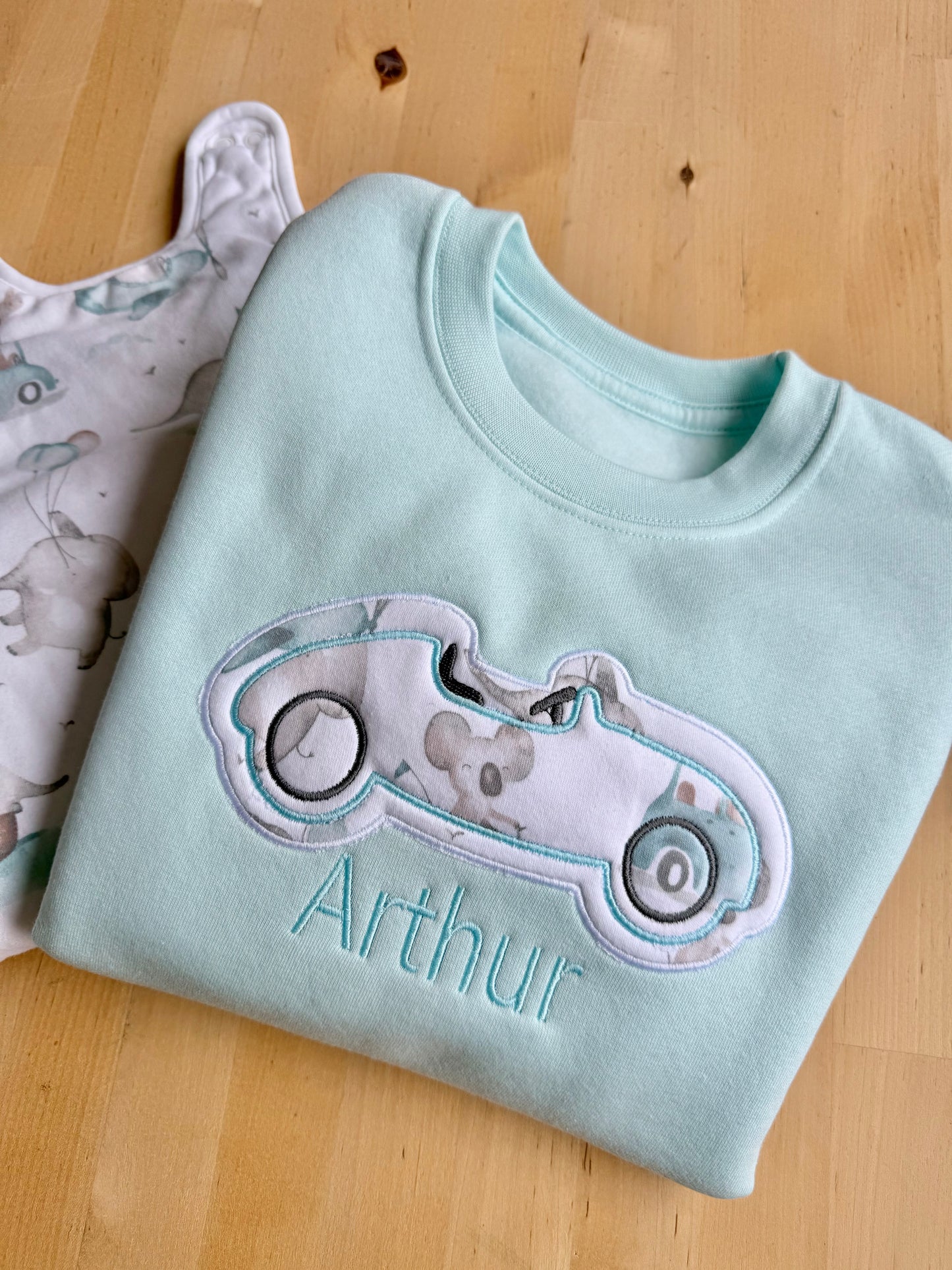 Personalised Appliqué Car Sweatshirt - Keepsake Embroidered with Clothing
