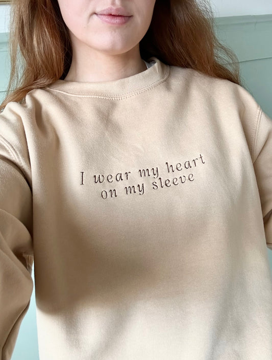 Personalised ‘I wear my heart on my sleeve’ Adult Sweatshirt - Embroidered