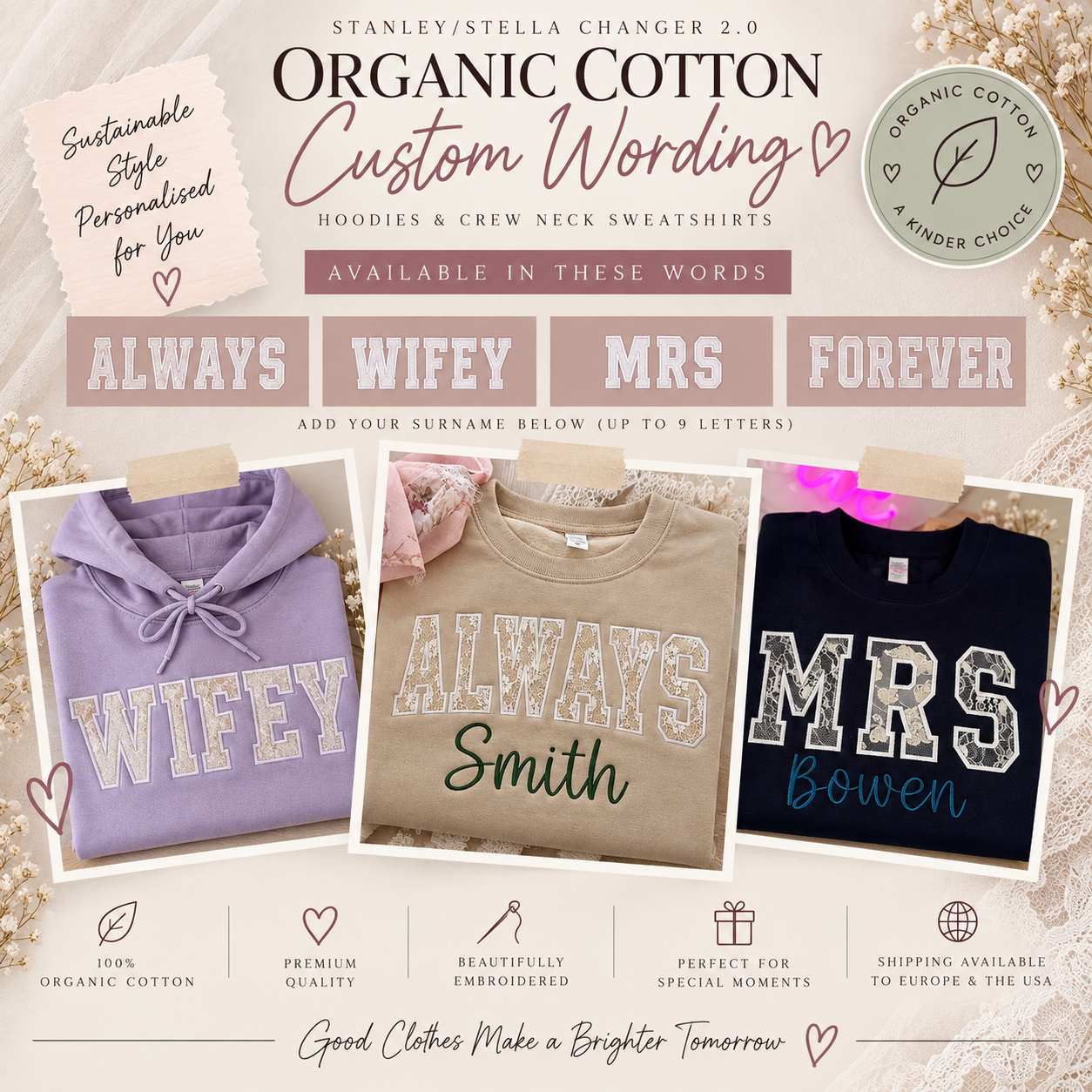 ORGANIC Cotton Wedding Dress Keepsake Jumper ALL OPTIONS – Personalised with Your Wedding Dress Fabric