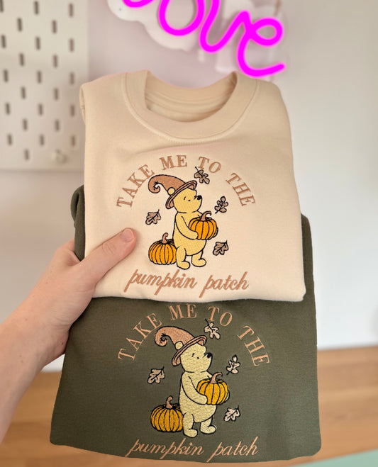 Take Me To The Pumpkin Patch Bear Children's Sweatshirt - Embroidered