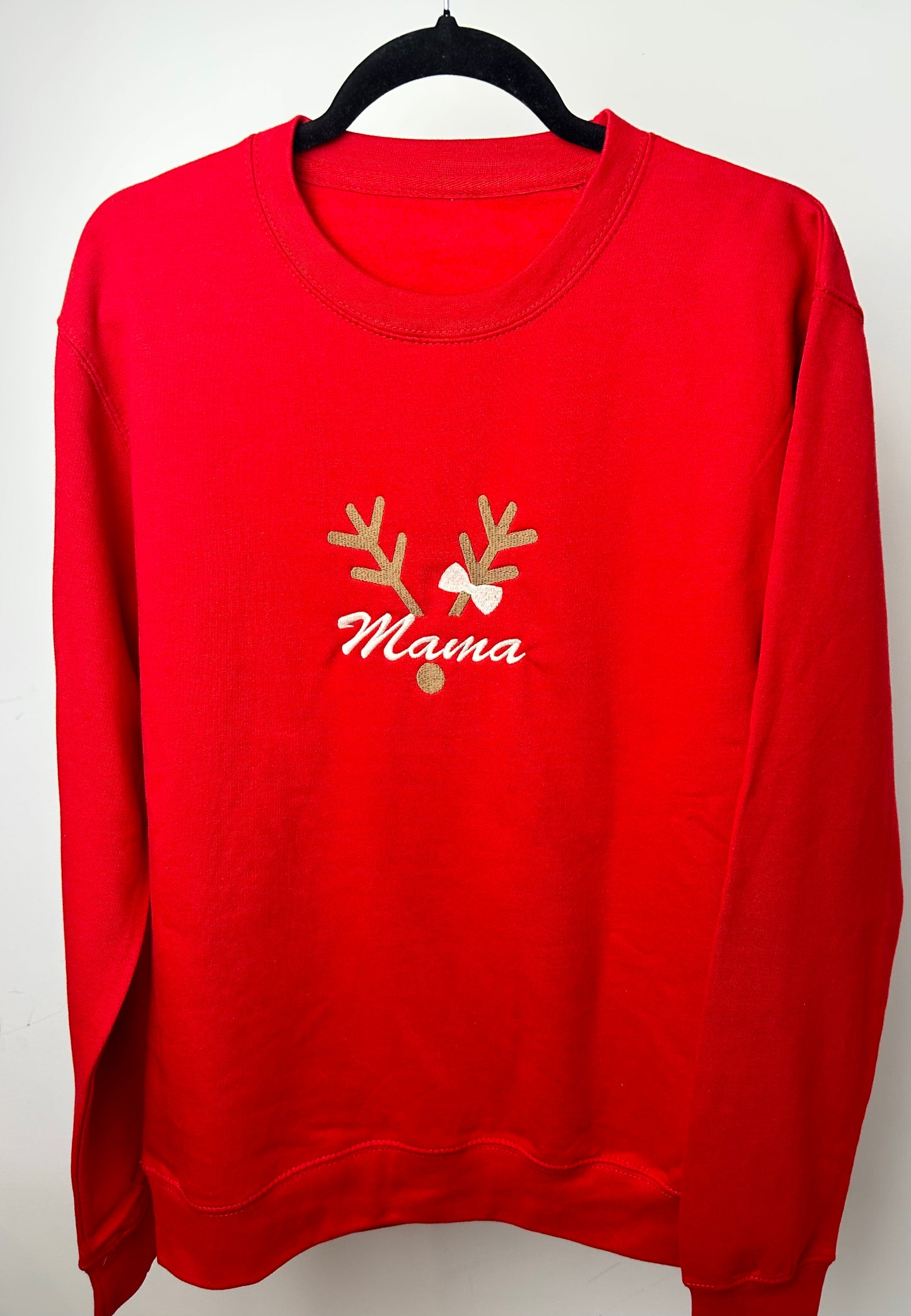 Adult Personalised Christmas Family Reindeer Antlers Matching Embroidered Sweatshirt