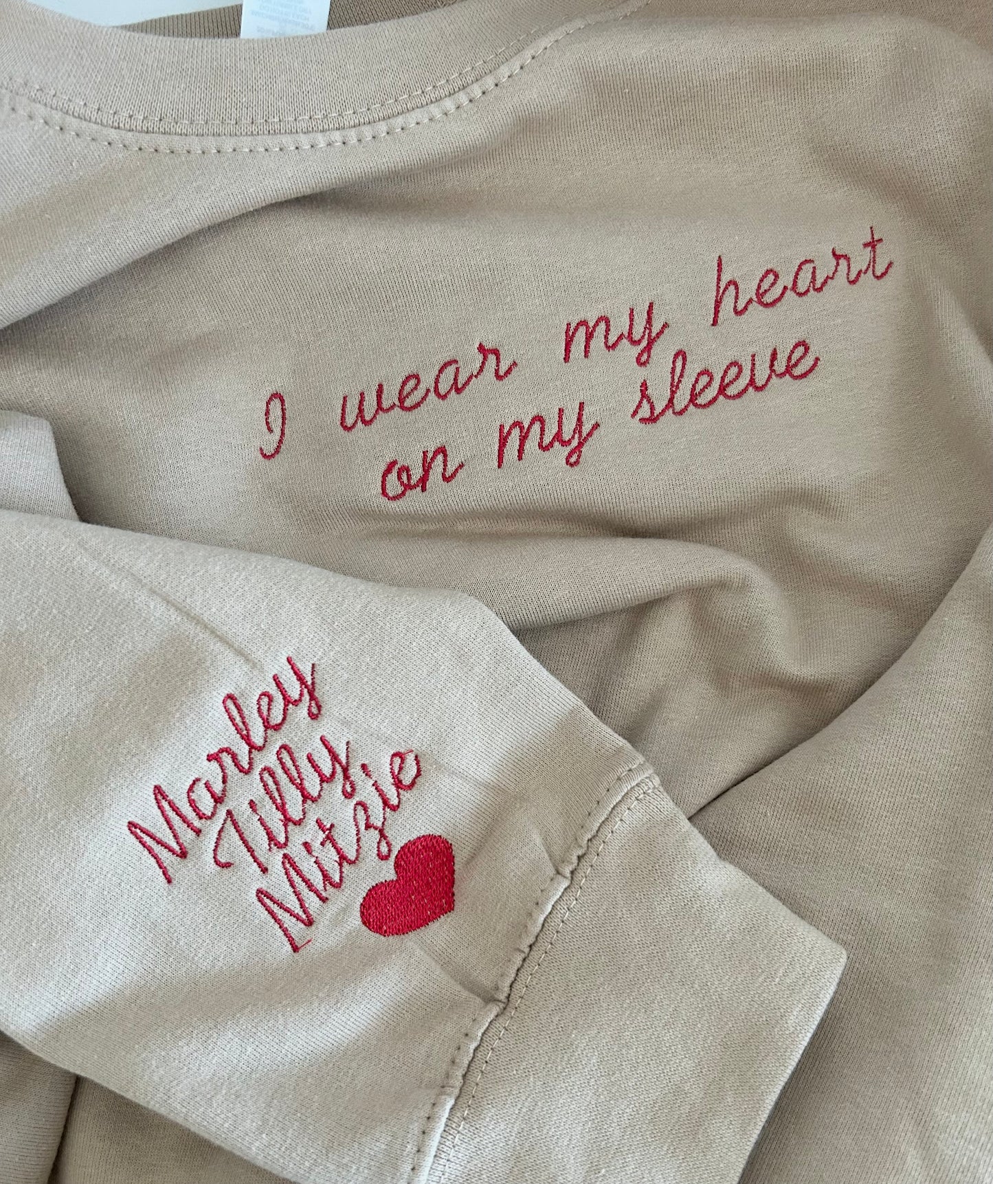 Personalised ‘I wear my heart on my sleeve’ Adult Sweatshirt - Embroidered