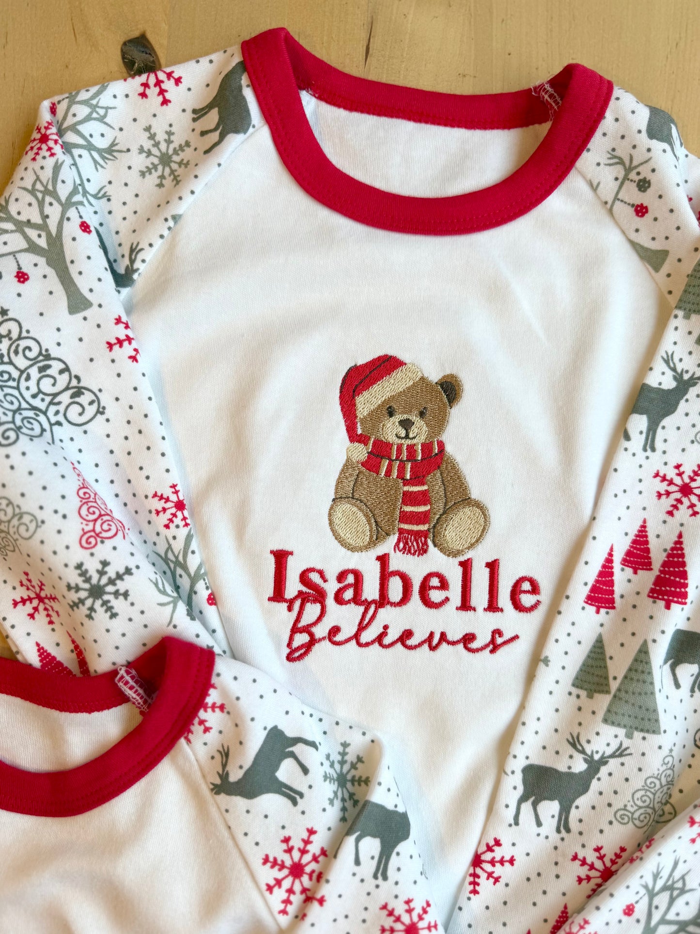 Teddy Personalised Believes Children's Christmas Pyjamas - Embroidered
