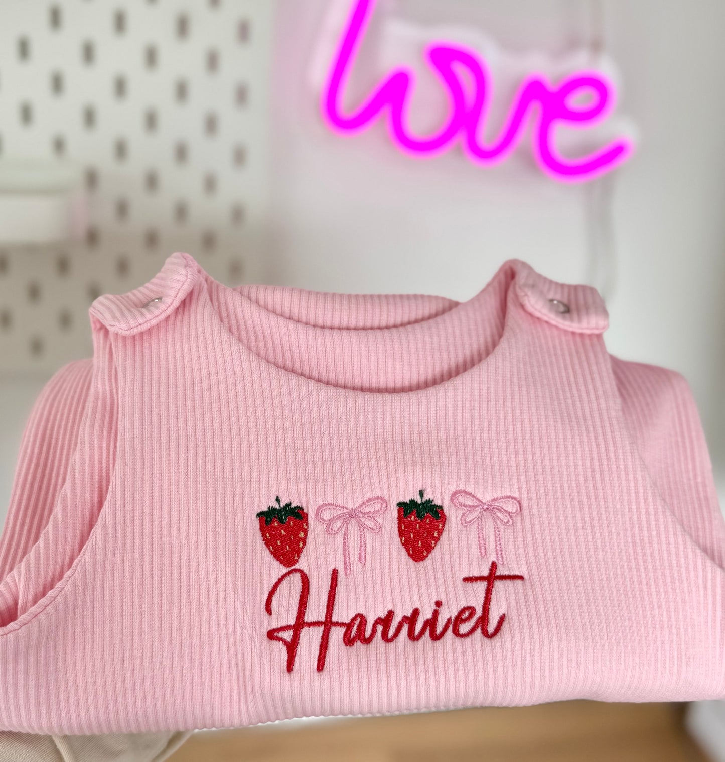 Strawberry Ribbed Cotton Dungarees - Personalised Embroidered