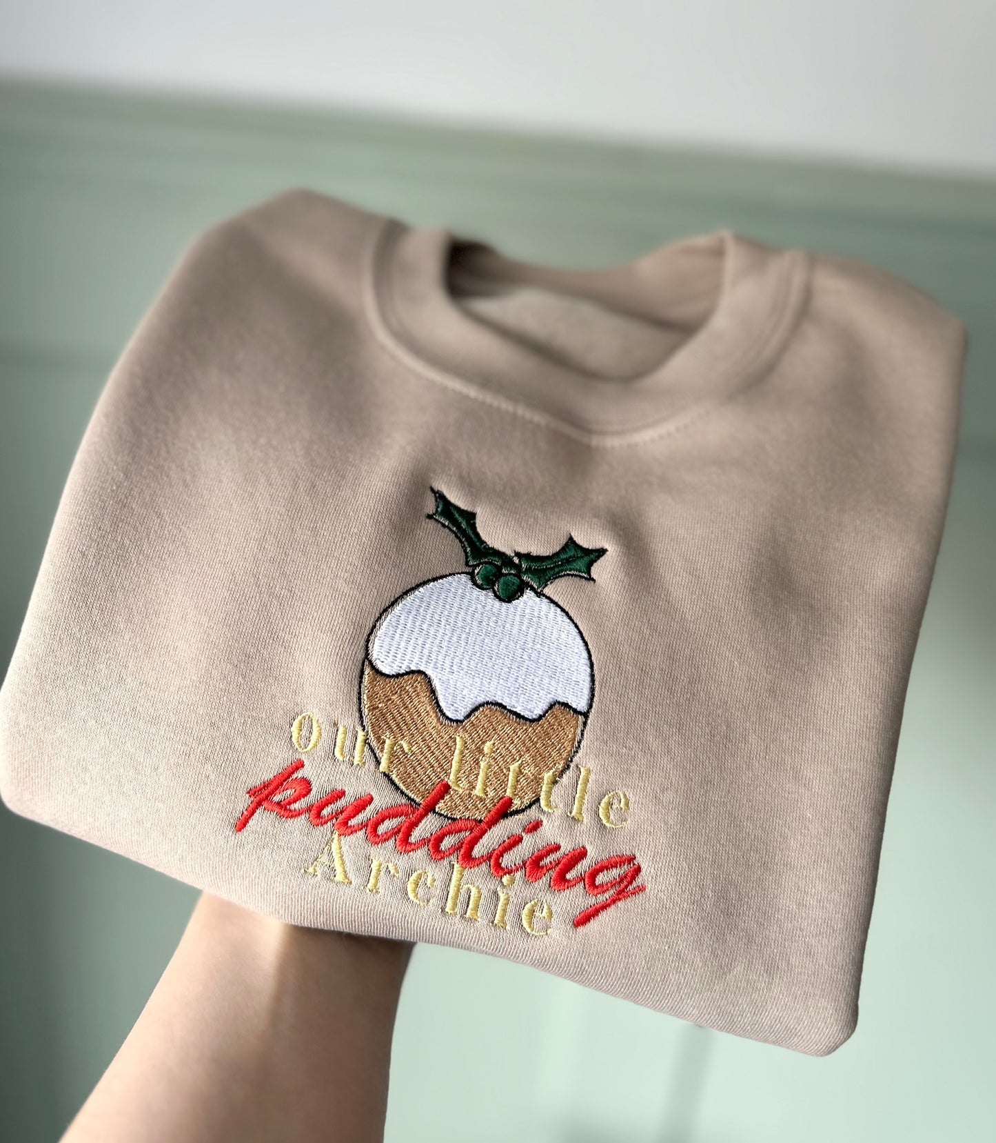 'Our Little Pudding' Personalised Christmas Children's Jumper -Embroidered