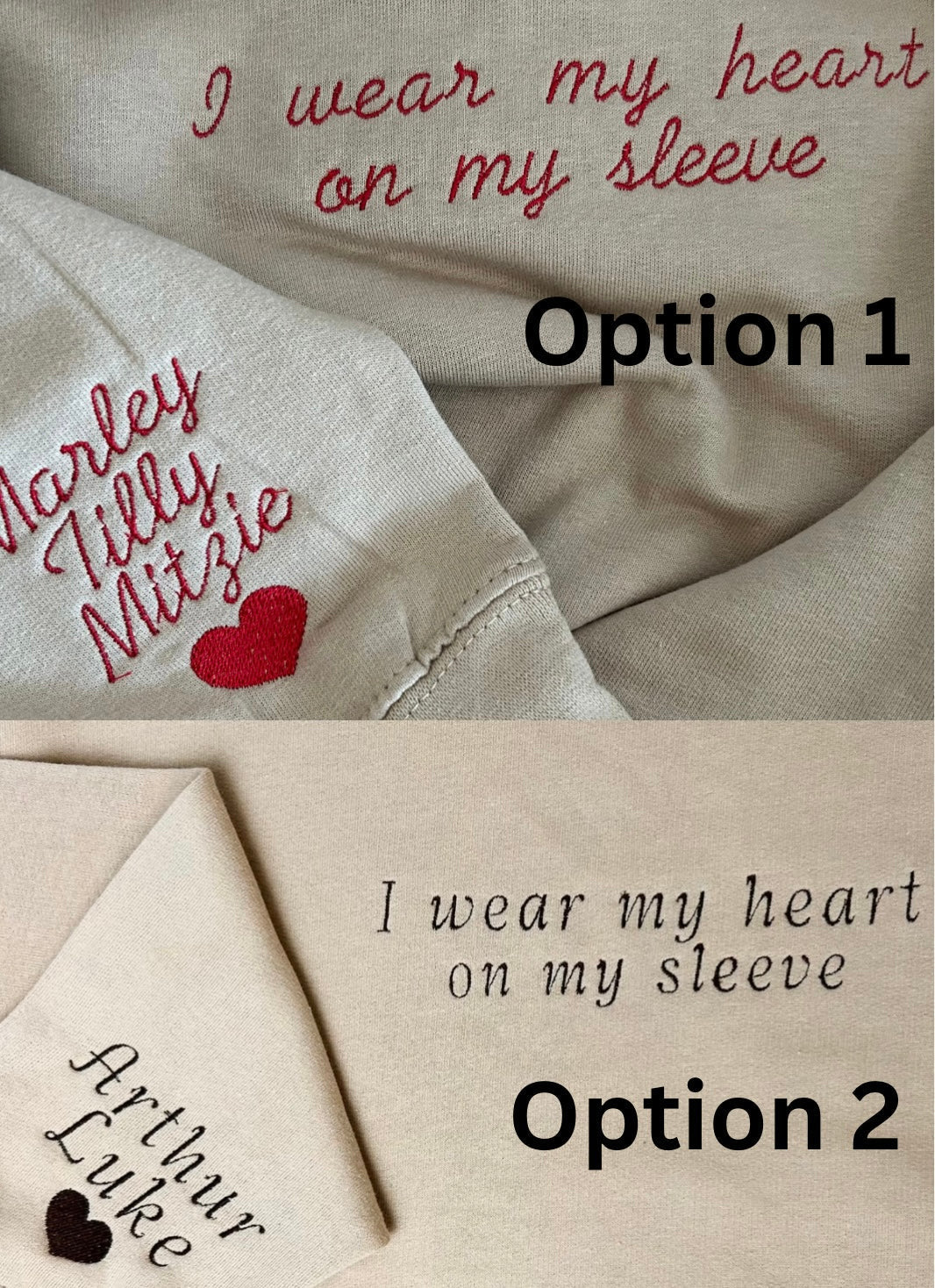 Personalised ‘I wear my heart on my sleeve’ Adult Hoodie - Embroidered