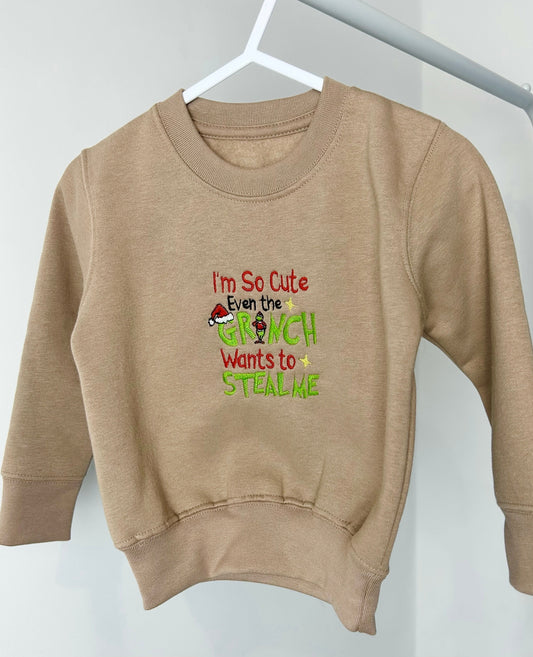 'I'm So Cute' Grinch Sweatshirt - Children's Embroidered