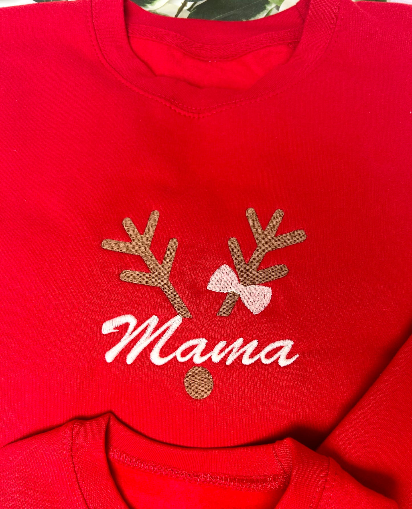Adult Personalised Christmas Family Reindeer Antlers Matching Embroidered Sweatshirt