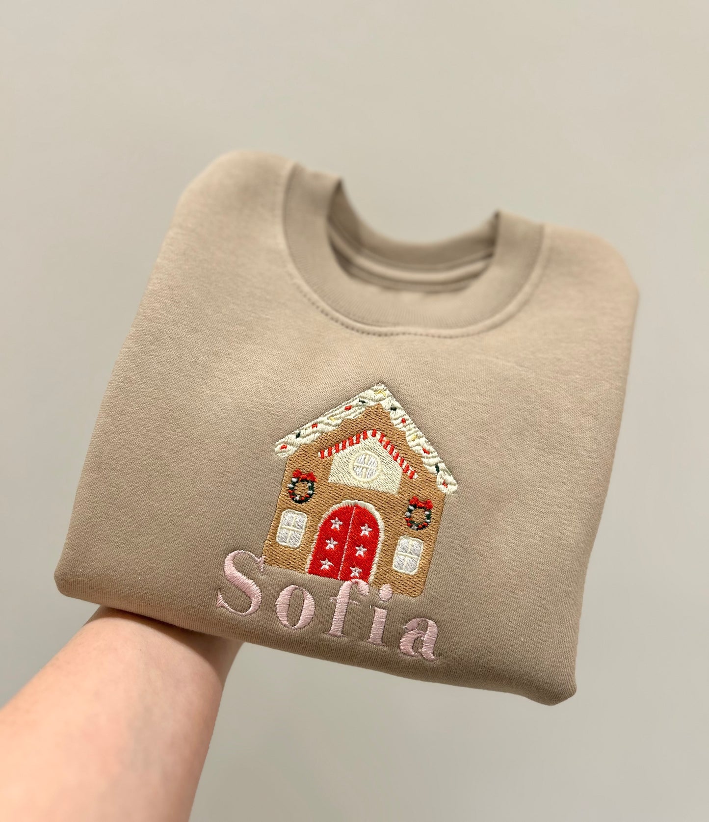 Gingerbread House Personalised Christmas Children's Jumper -Embroidered