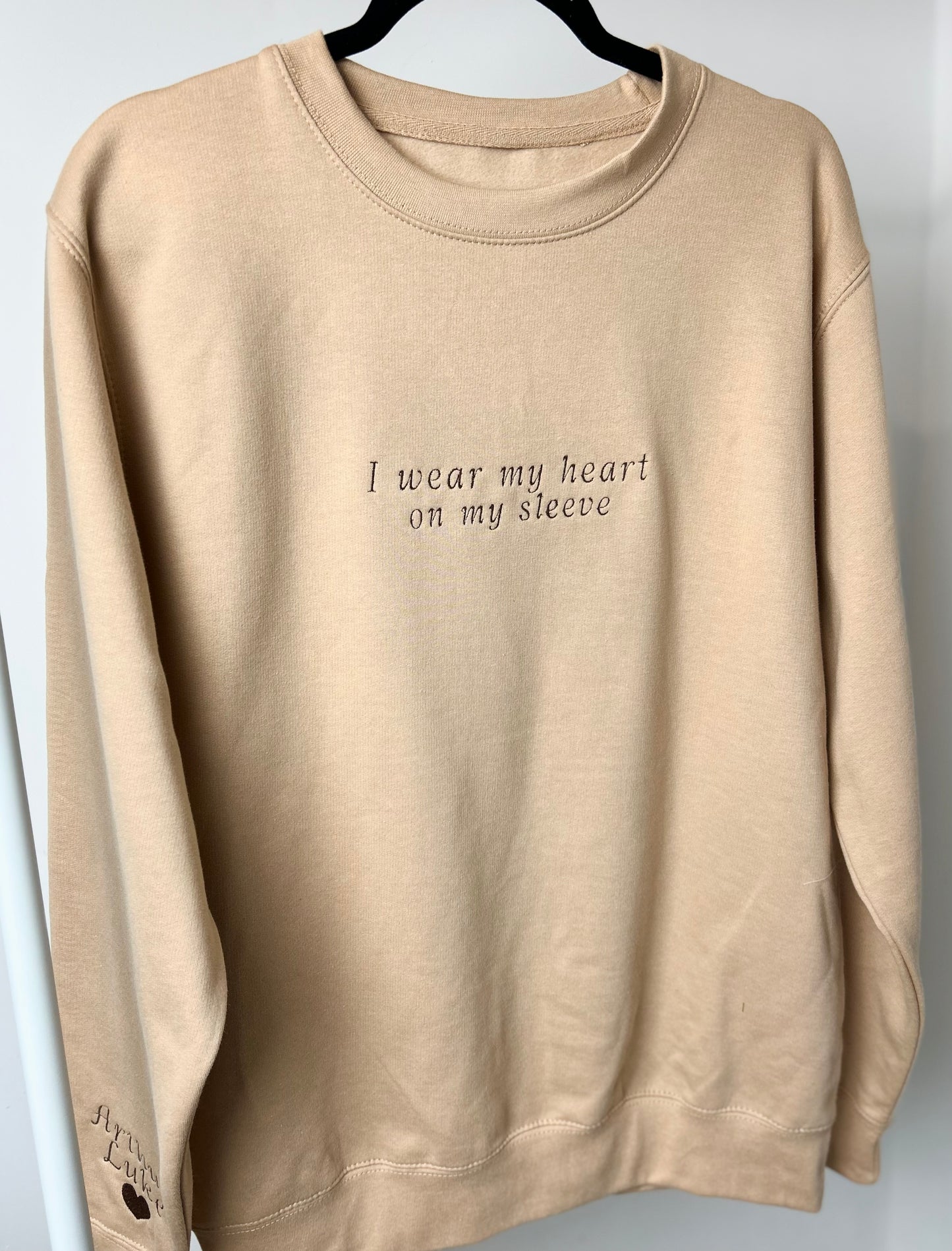 Personalised ‘I wear my heart on my sleeve’ Adult Sweatshirt - Embroidered