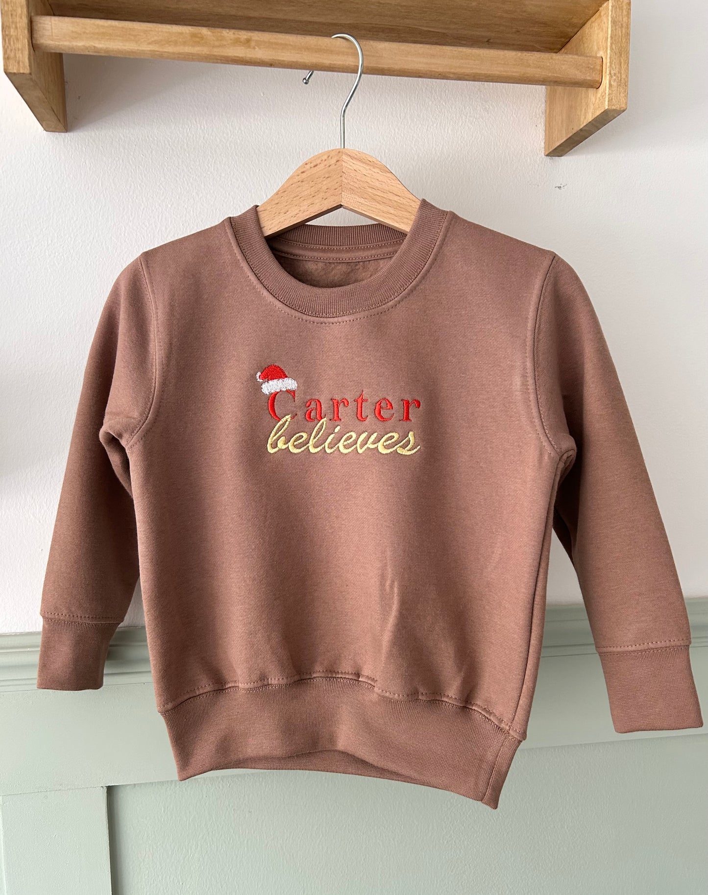 'Name' Believes Personalised Christmas Children's Jumper -Embroidered