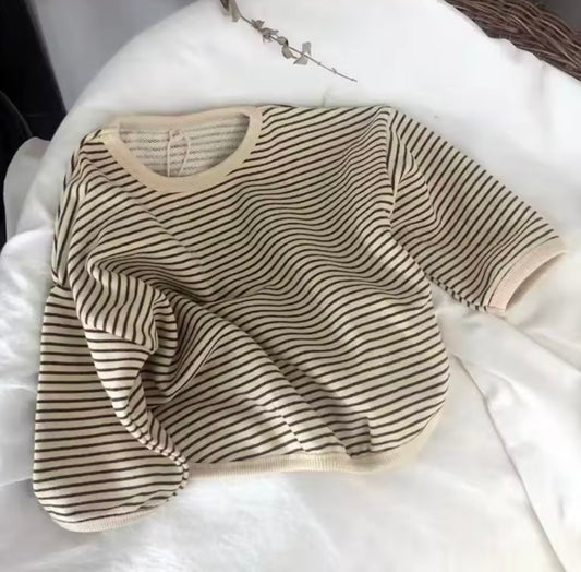 Children's Striped Cream Long Sleeve T-Shirt - Personalisation Available