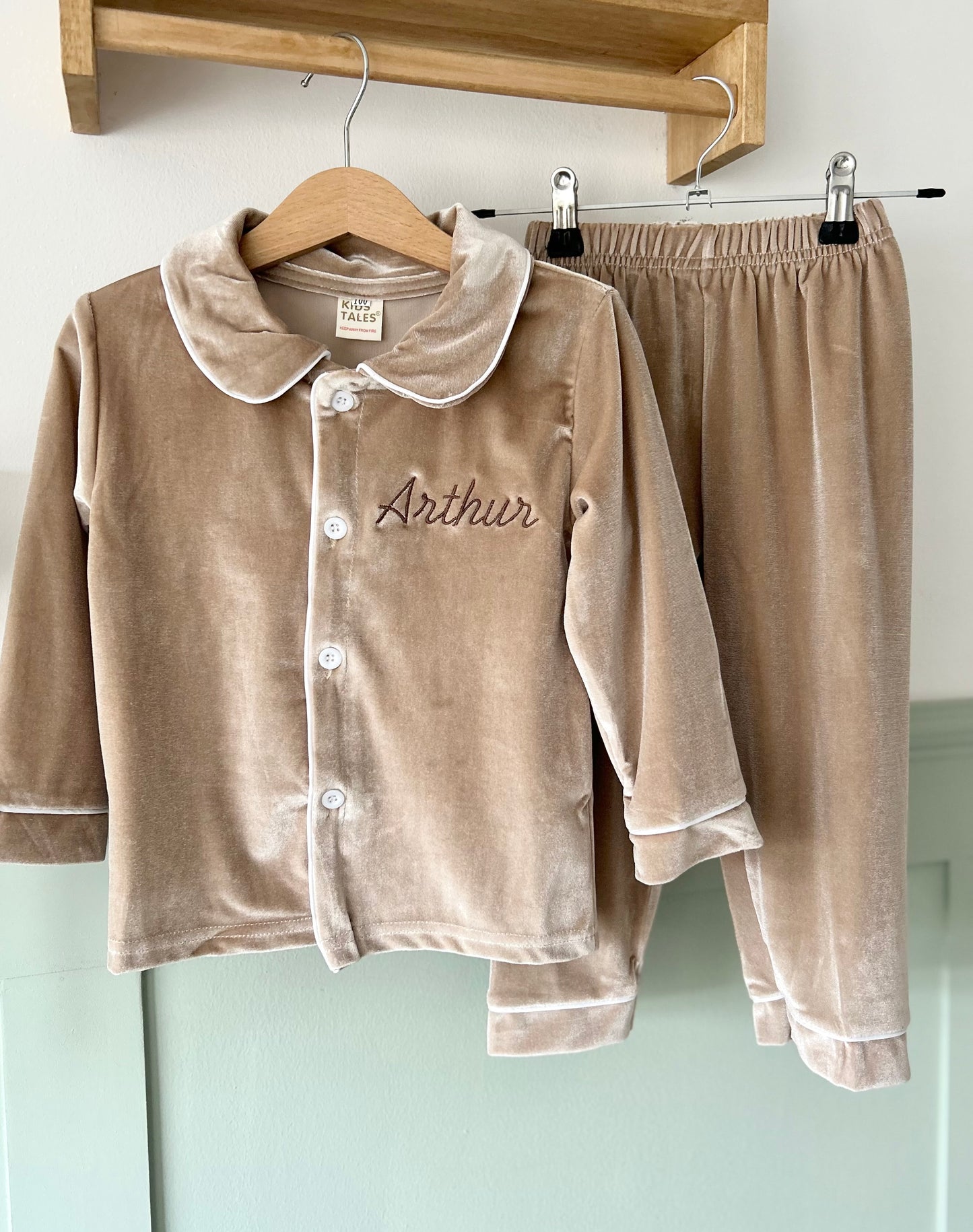 Beige Velvet Pyjamas - Children's Personalised
