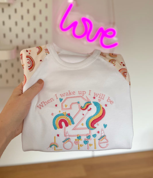 Unicorn Personalised Kids Age Birthday Pyjamas - Embroidered