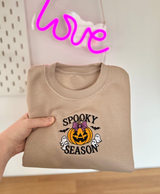 Spooky Season Pumpkin Bow Children's Sweatshirt - Embroidered