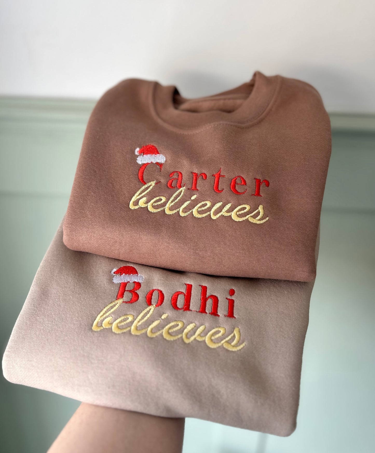 'Name' Believes Personalised Christmas Children's Jumper -Embroidered