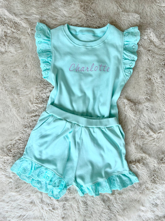 Girls Frill Short Sets - Embroidery Personalised