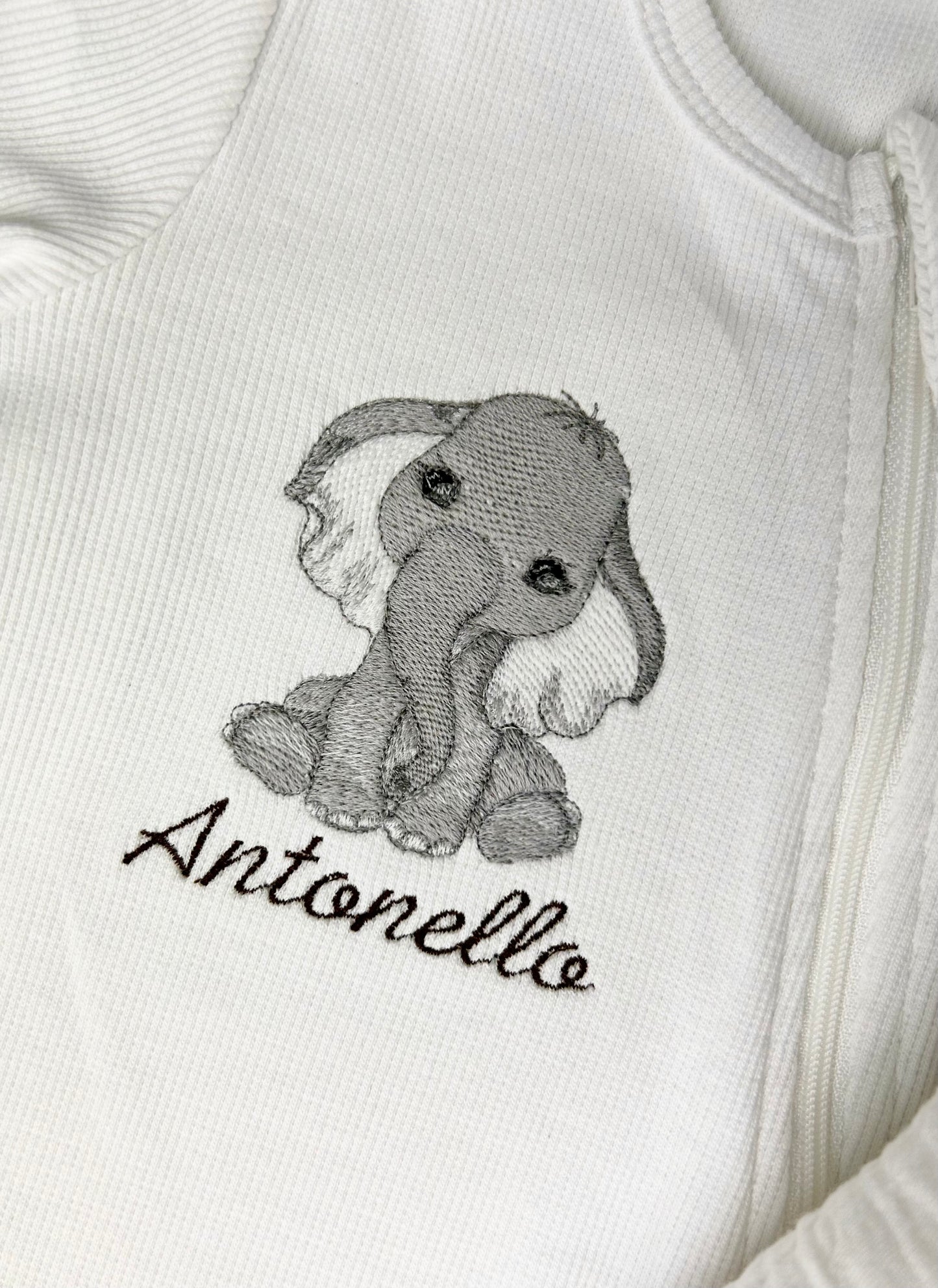 Personalised White Ribbed Zipper Sleepsuit Organic Cotton - Embroidered