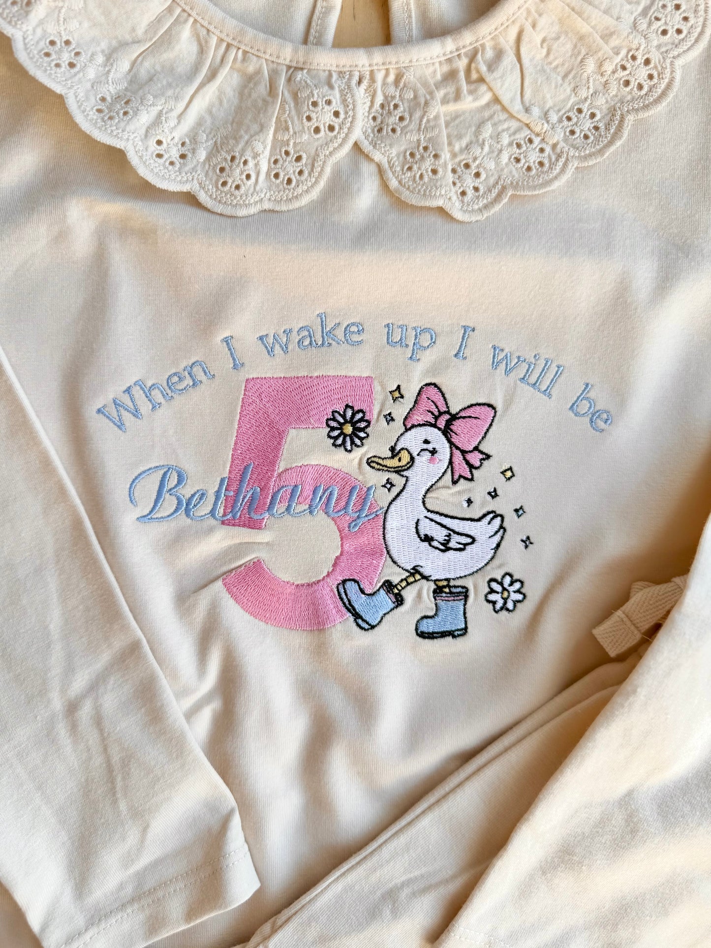 Duck Bow Personalised Kids Birthday Pyjamas - Embroidered