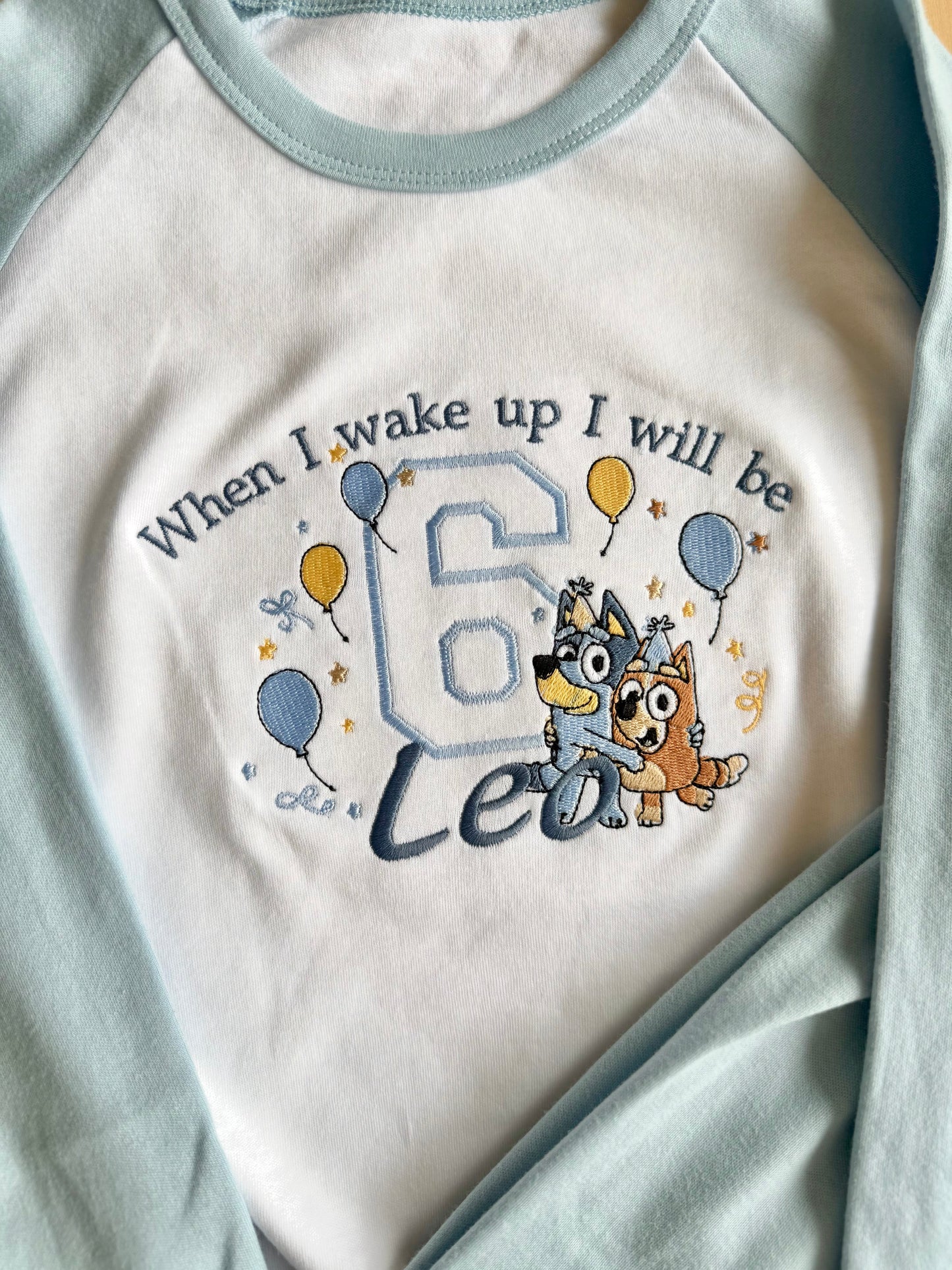 Blue Dog Personalised Kids Age Birthday Pyjamas - Embroidered