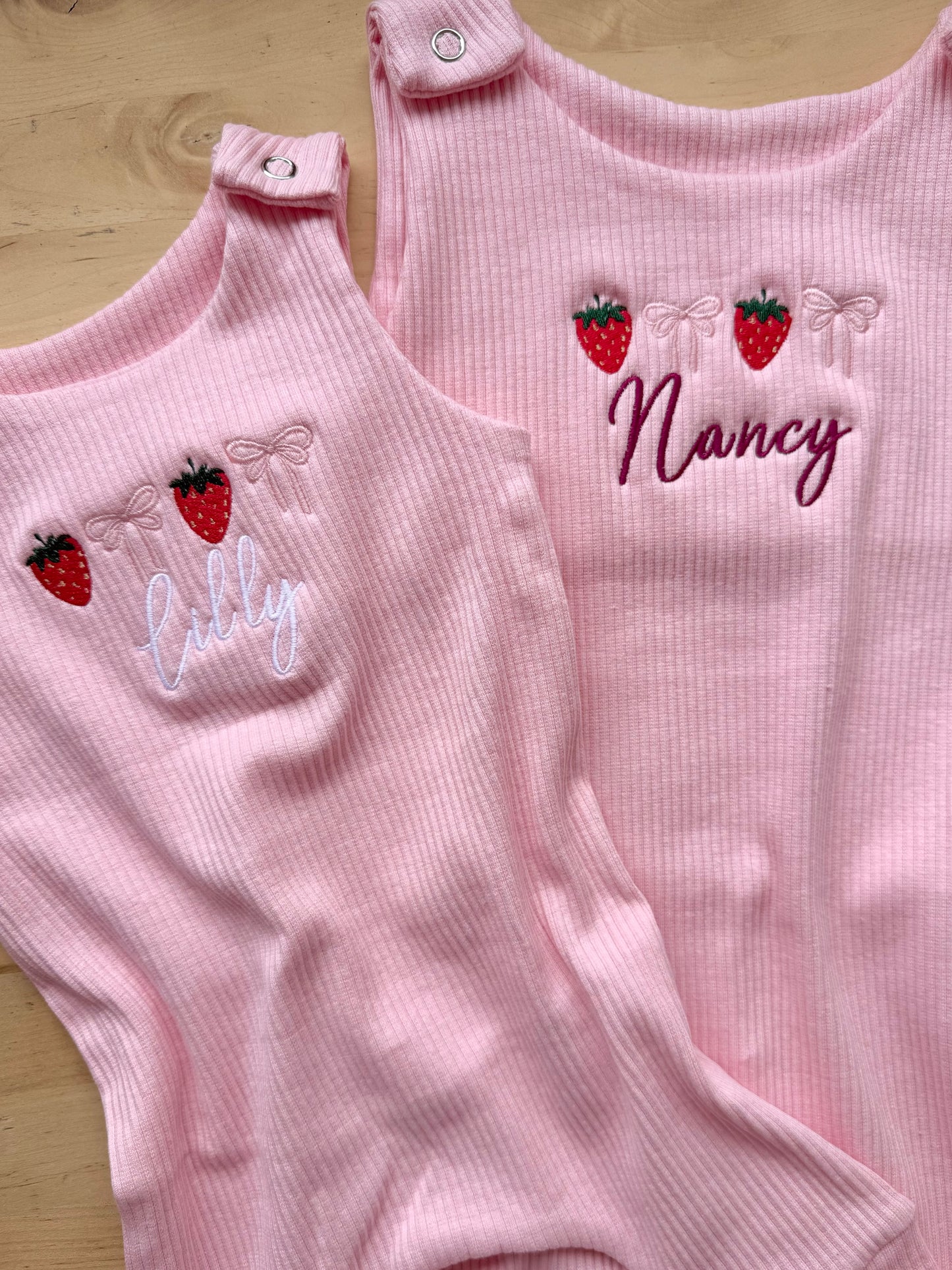 Strawberry Ribbed Cotton Dungarees - Personalised Embroidered
