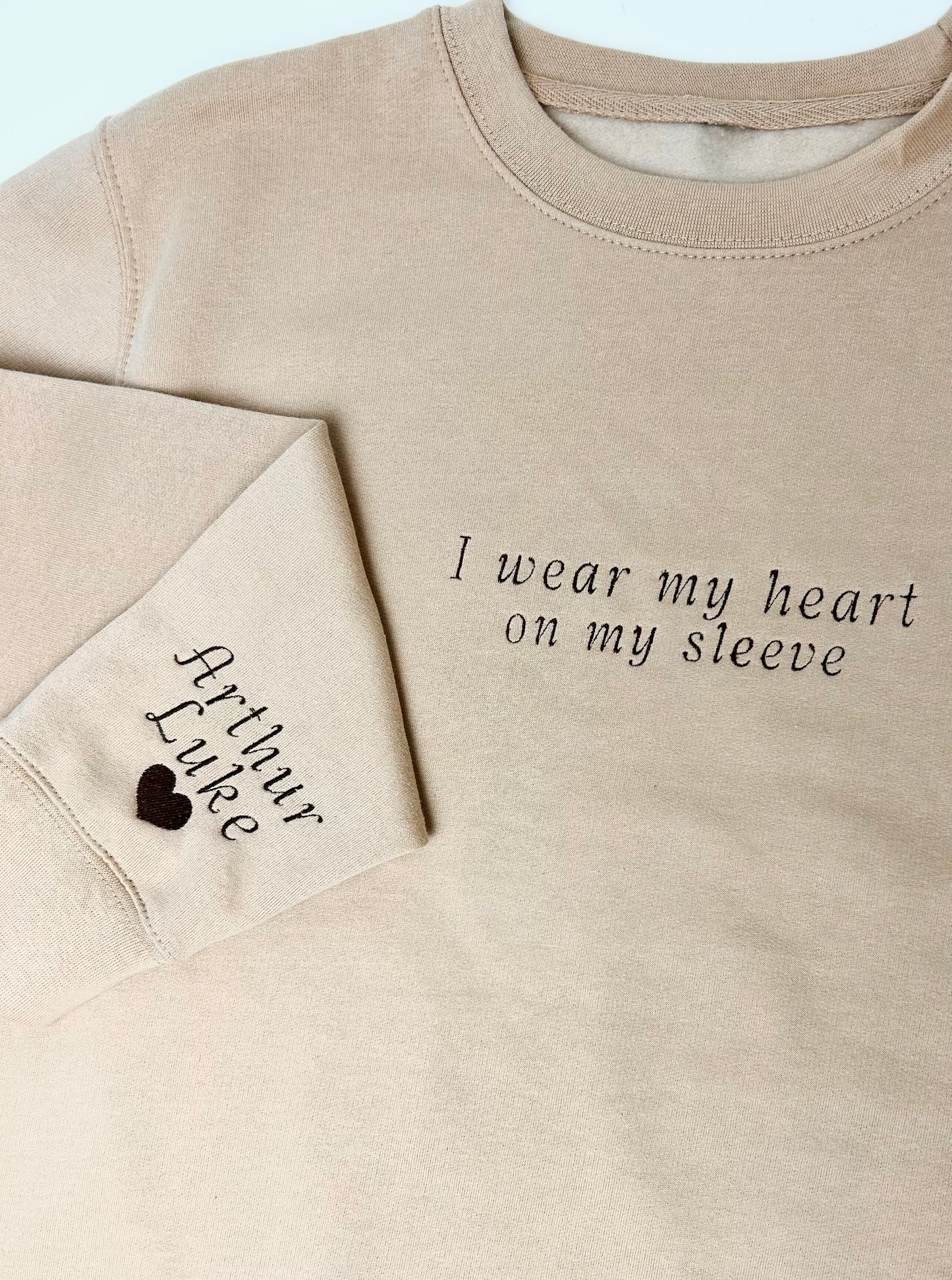 Personalised ‘I wear my heart on my sleeve’ Adult Sweatshirt - Embroidered