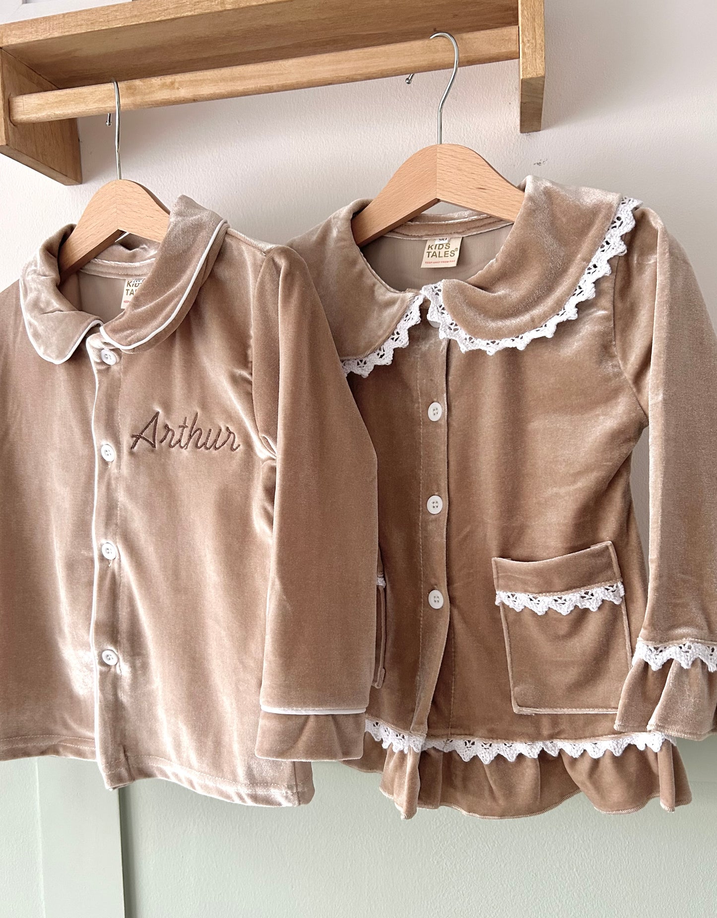 Beige Velvet Pyjamas - Children's Personalised