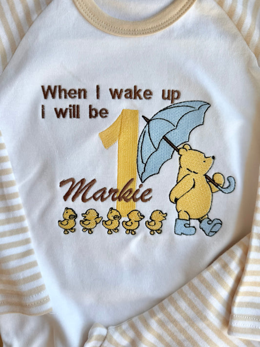 Bear & Ducklings Personalised Kids Age Birthday Pyjamas - Embroidered