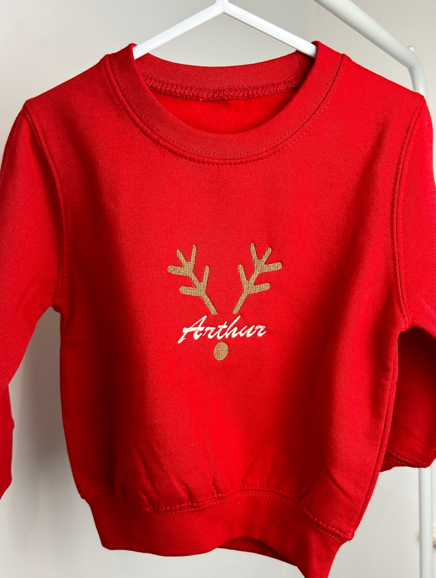 Children's Personalised Christmas Family Reindeer Antlers Matching Embroidered Sweatshirt