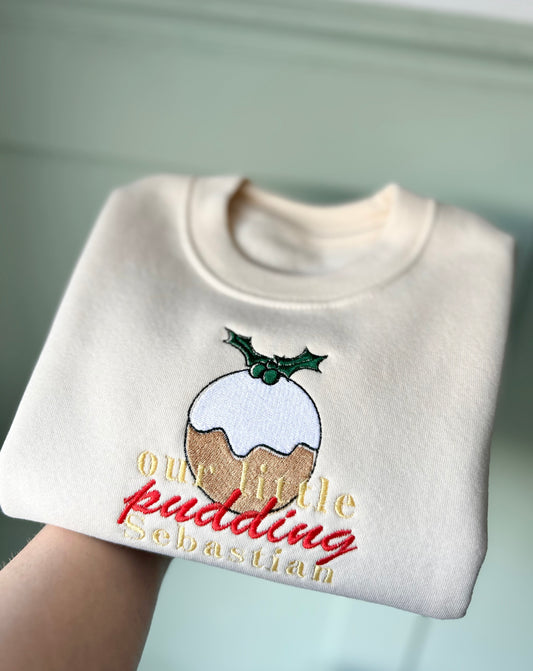 'Our Little Pudding' Personalised Christmas Children's Jumper -Embroidered