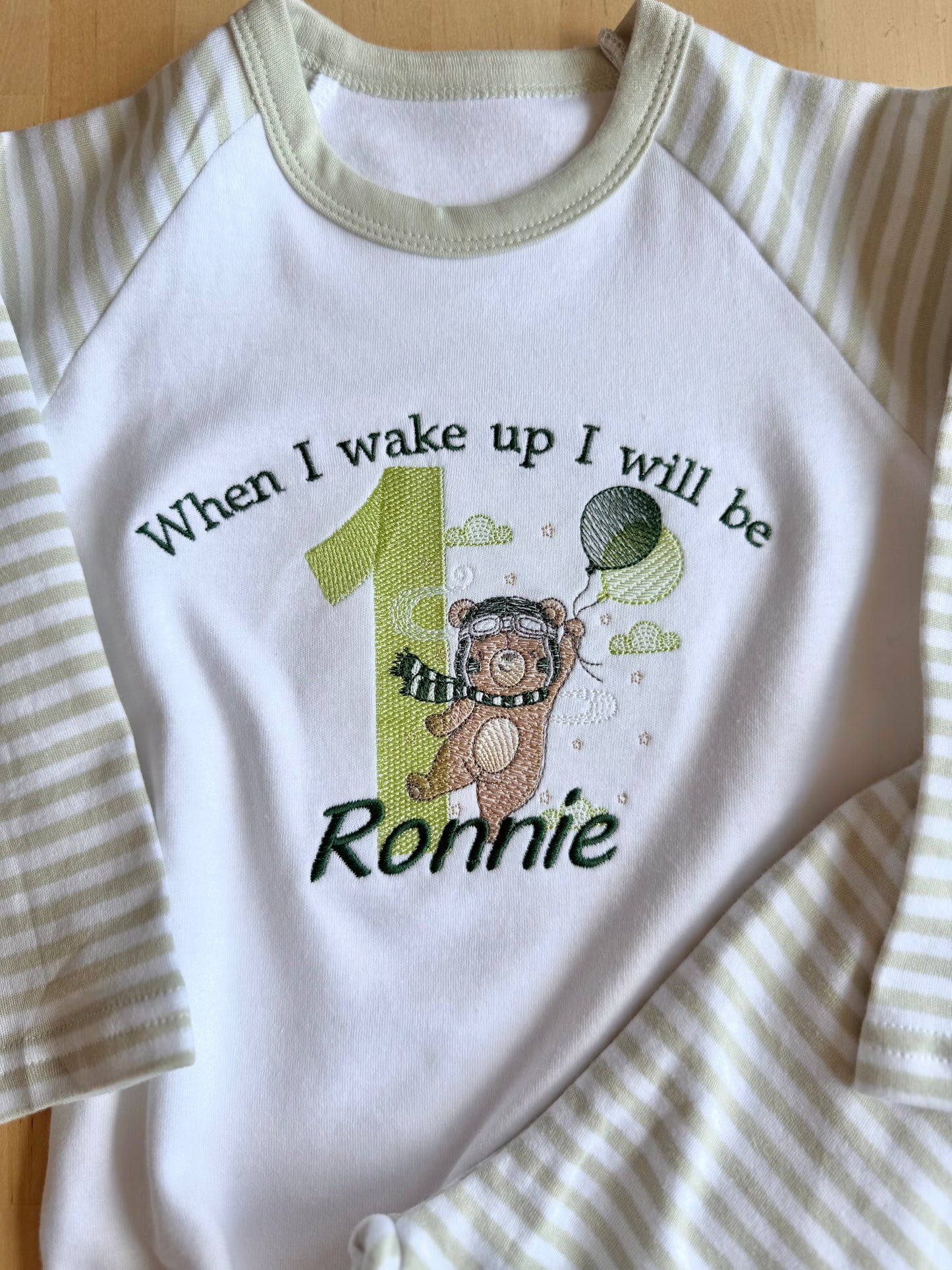 Bear with Balloons Personalised Kids Age Birthday Pyjamas - Embroidered
