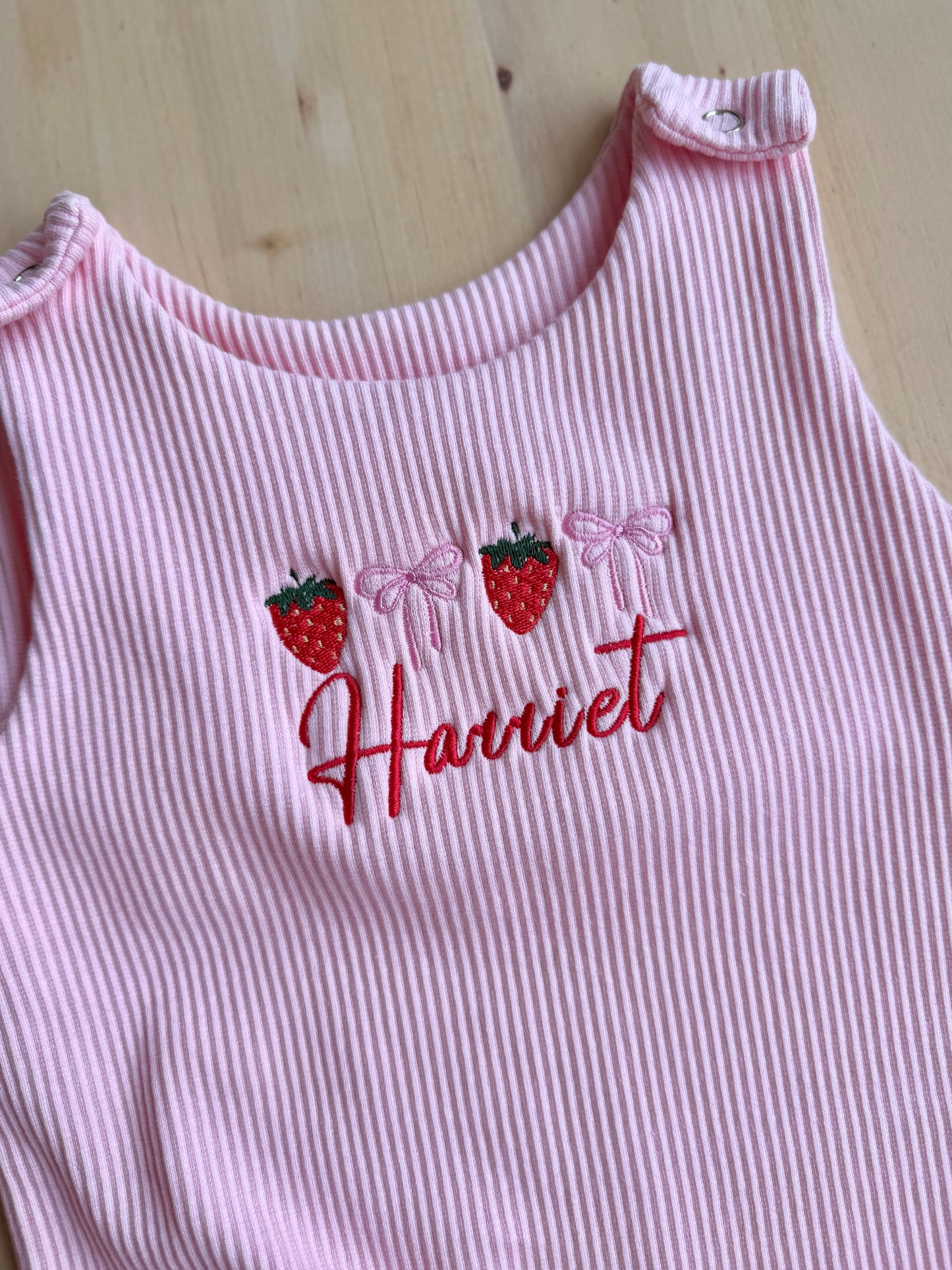 Strawberry Ribbed Cotton Dungarees - Personalised Embroidered