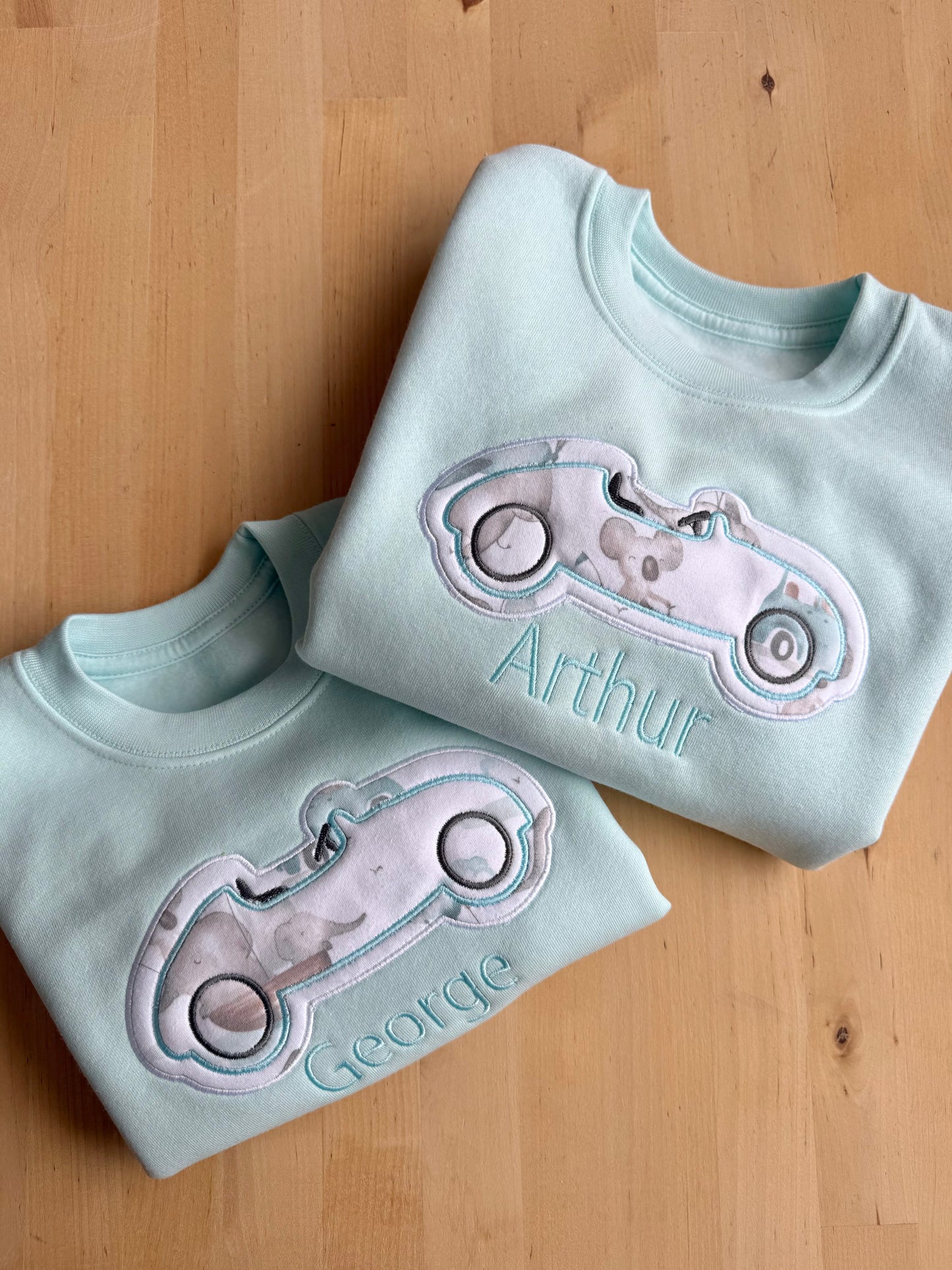 Personalised Appliqué Car Sweatshirt - Keepsake Embroidered with Clothing