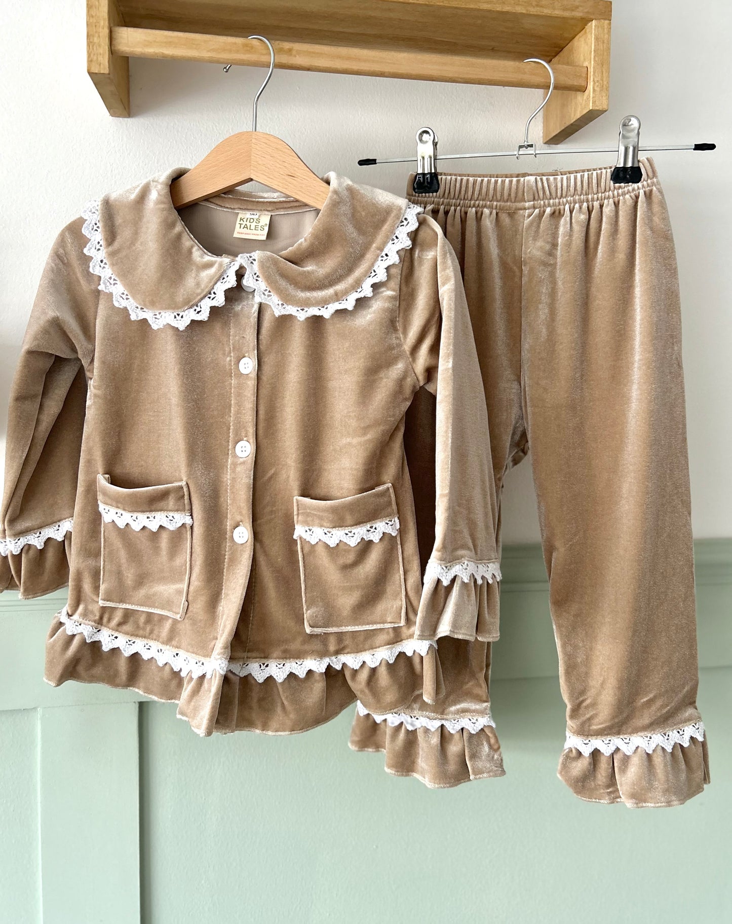Beige Velvet Pyjamas - Children's Personalised