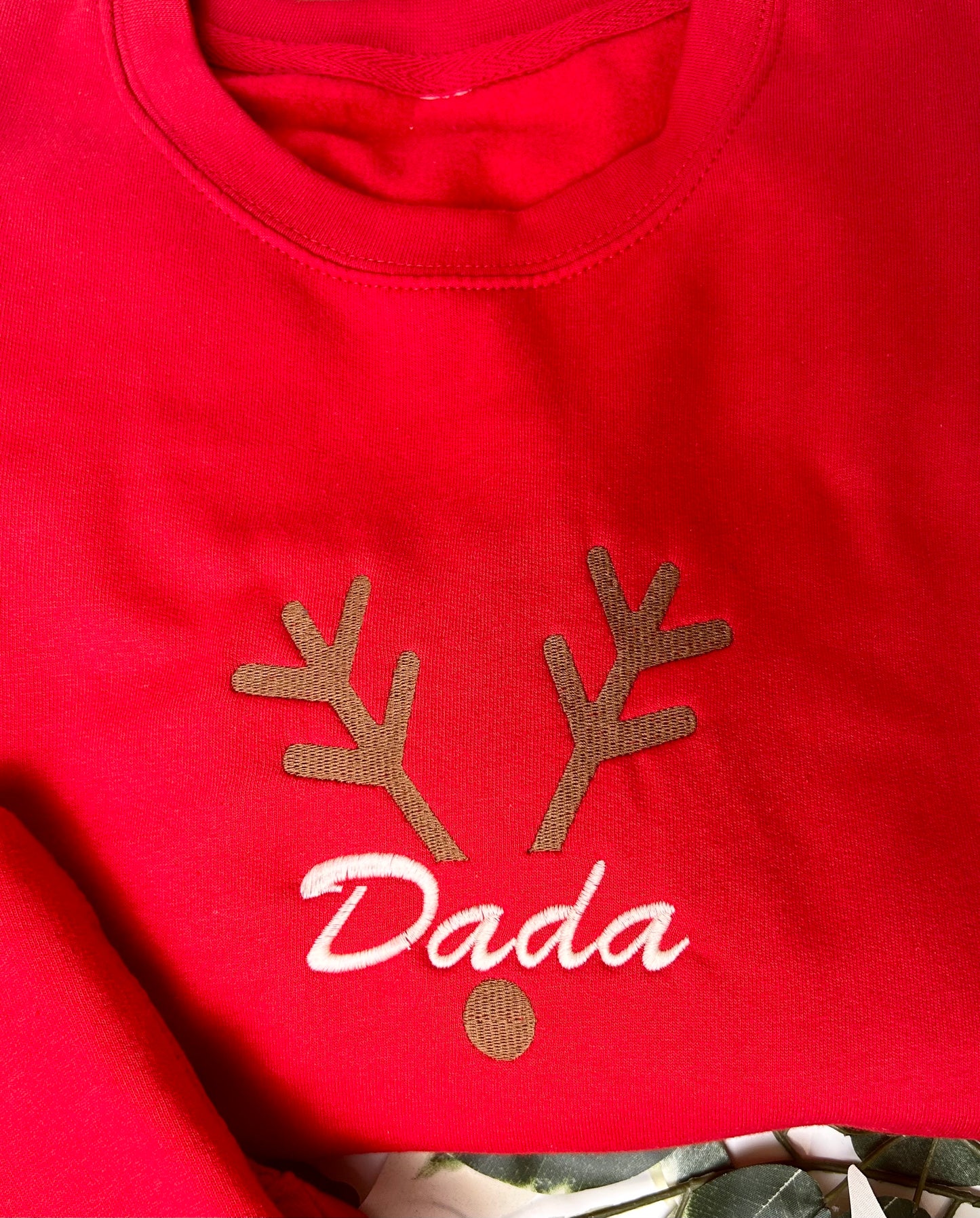 Adult Personalised Christmas Family Reindeer Antlers Matching Embroidered Sweatshirt