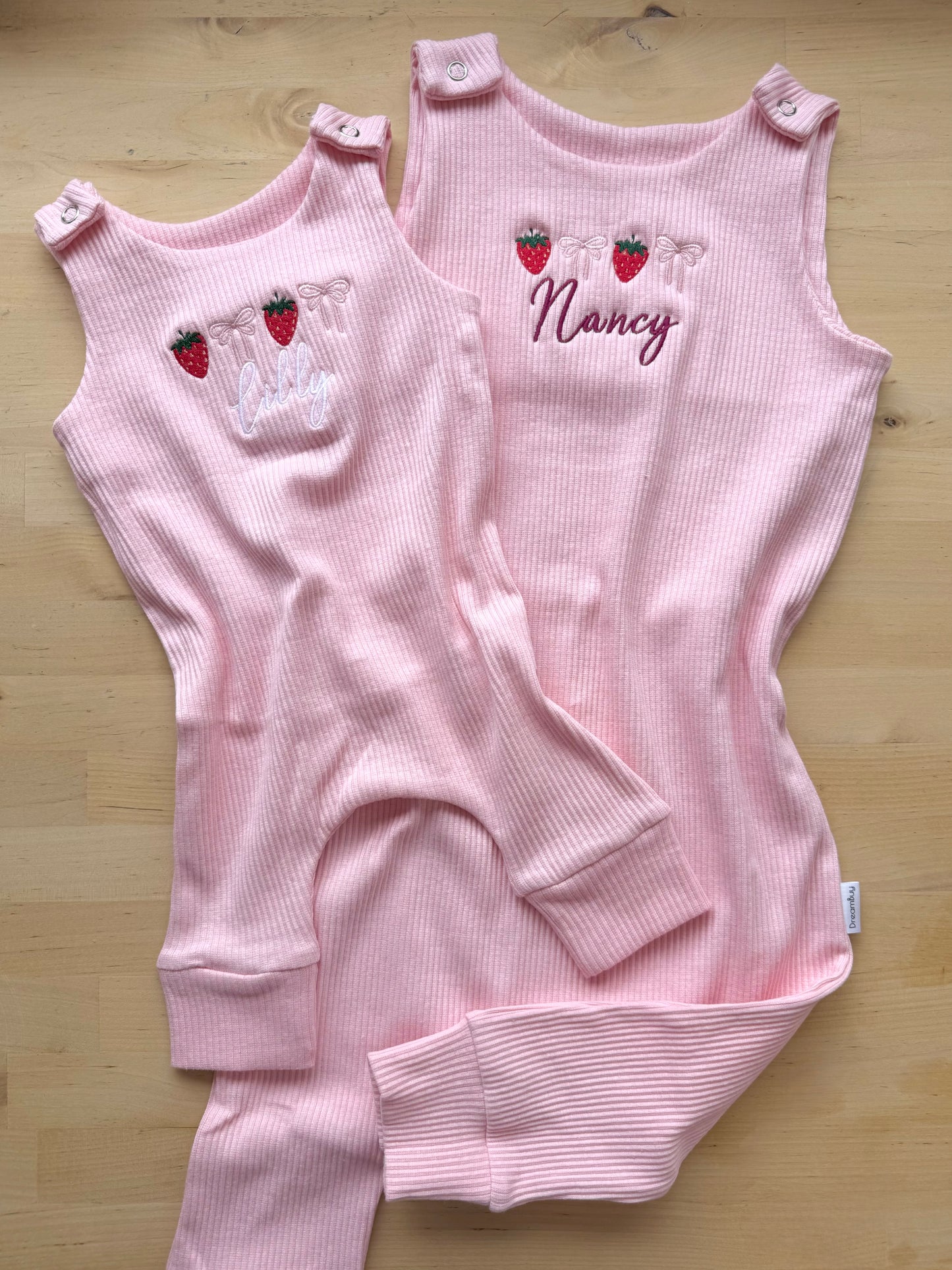 Strawberry Ribbed Cotton Dungarees - Personalised Embroidered