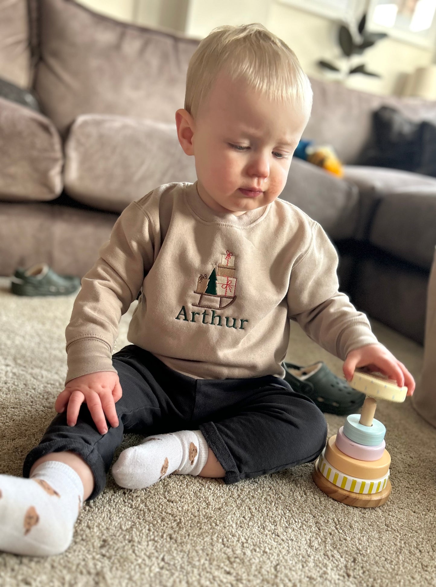 Santa Sleigh Personalised Christmas Children's Jumper -Embroidered