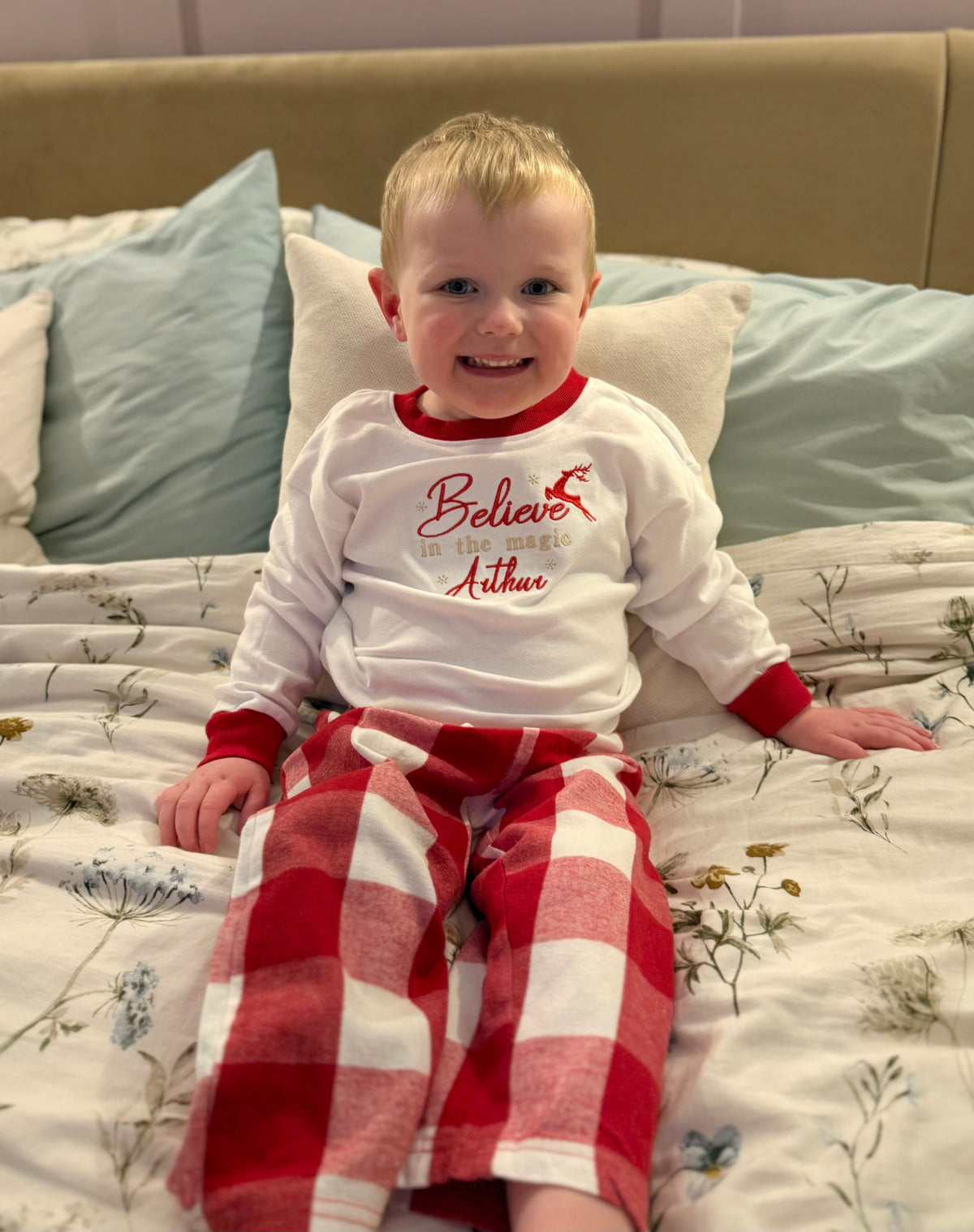 Reindeer Personalised Believe Children's Christmas Pyjamas - Embroidered